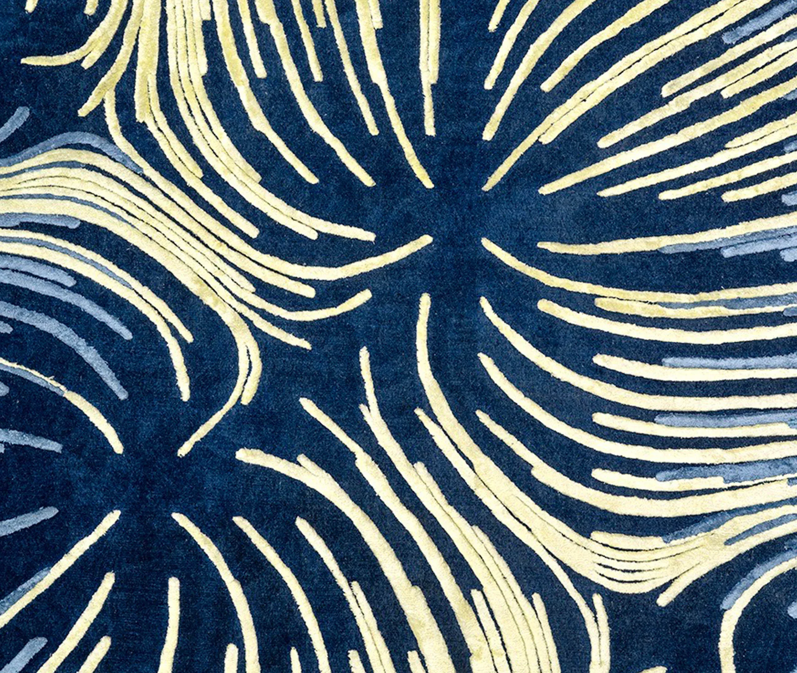 Interlace Pattern Area Rug - Blue, Wool Silk