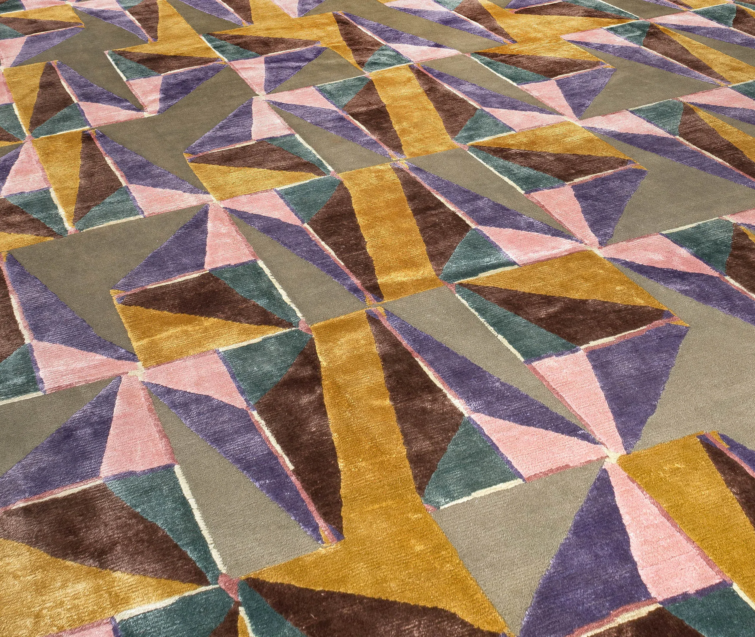 Triangular Pattern Rug - Multicolor, Silk Wool