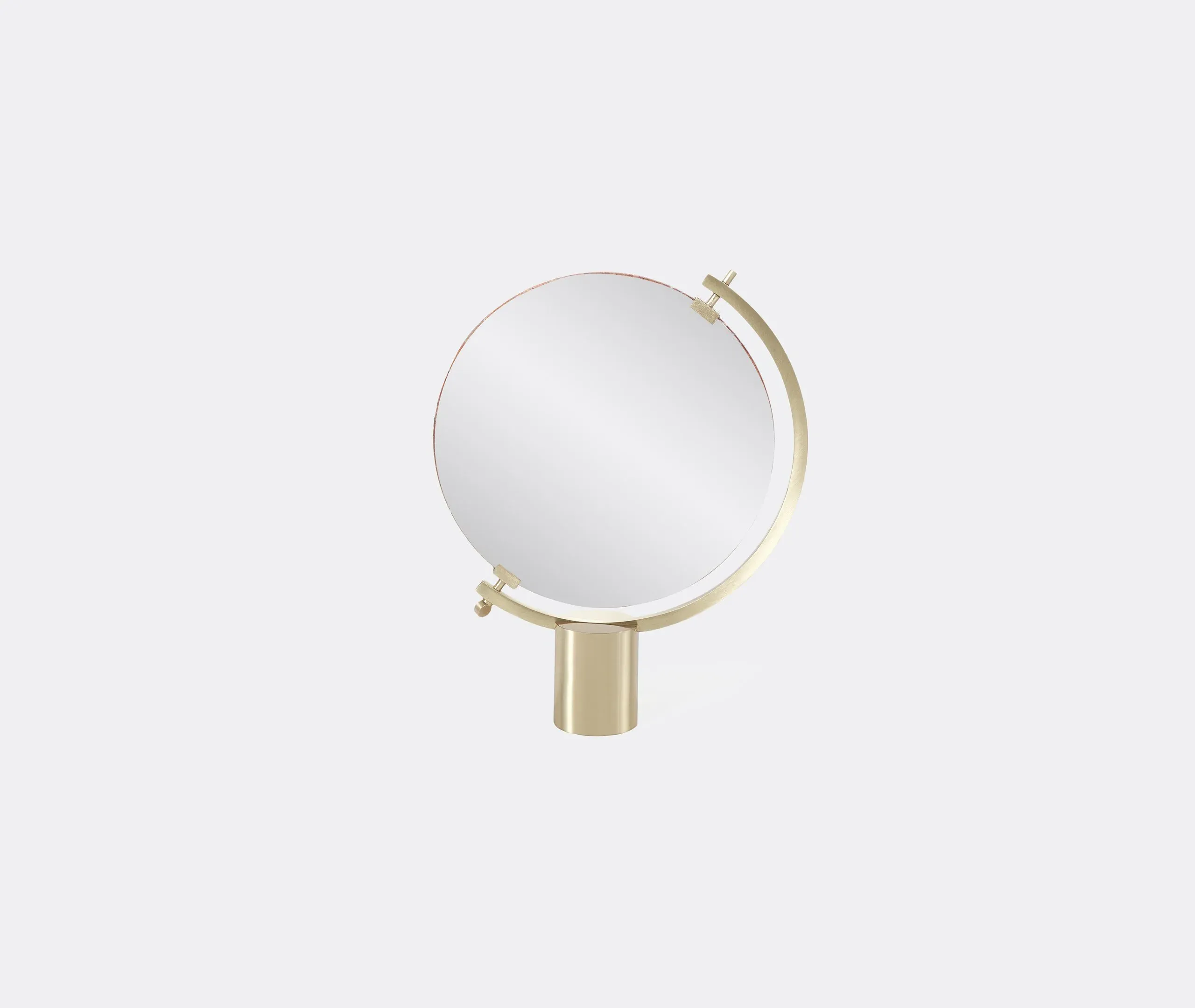 Round Table Mirror with Brass Base - Red, Steel