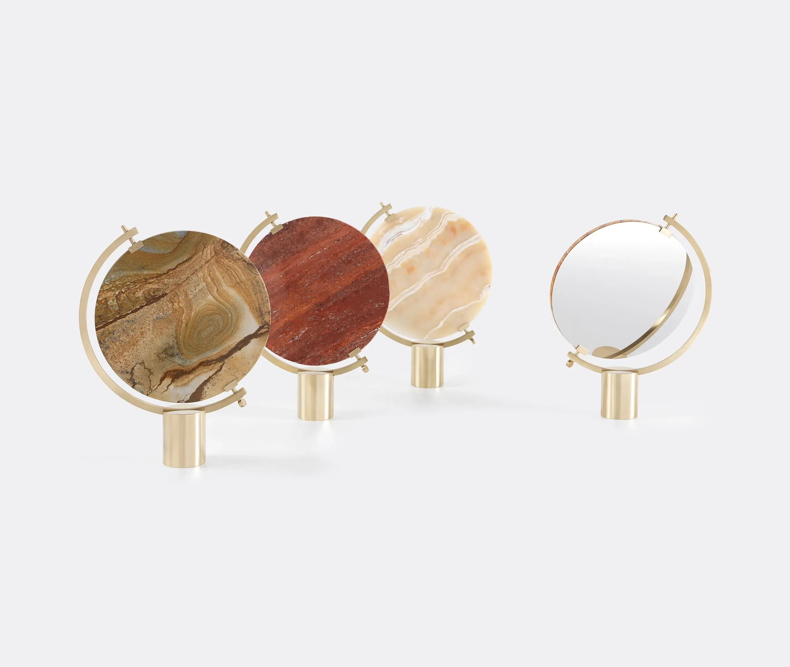 Round Table Mirror with Brass Base - Red, Steel