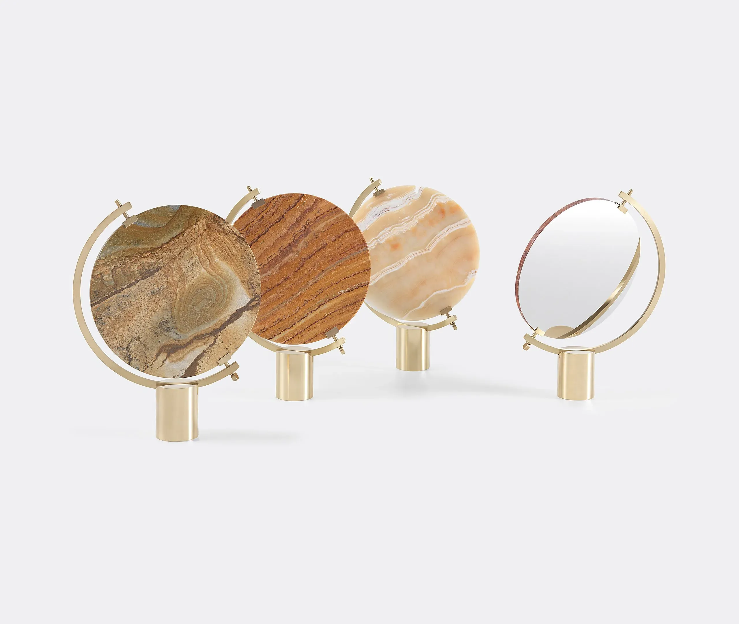 Round Table Mirror with Rotating Axis - Peach, Steel