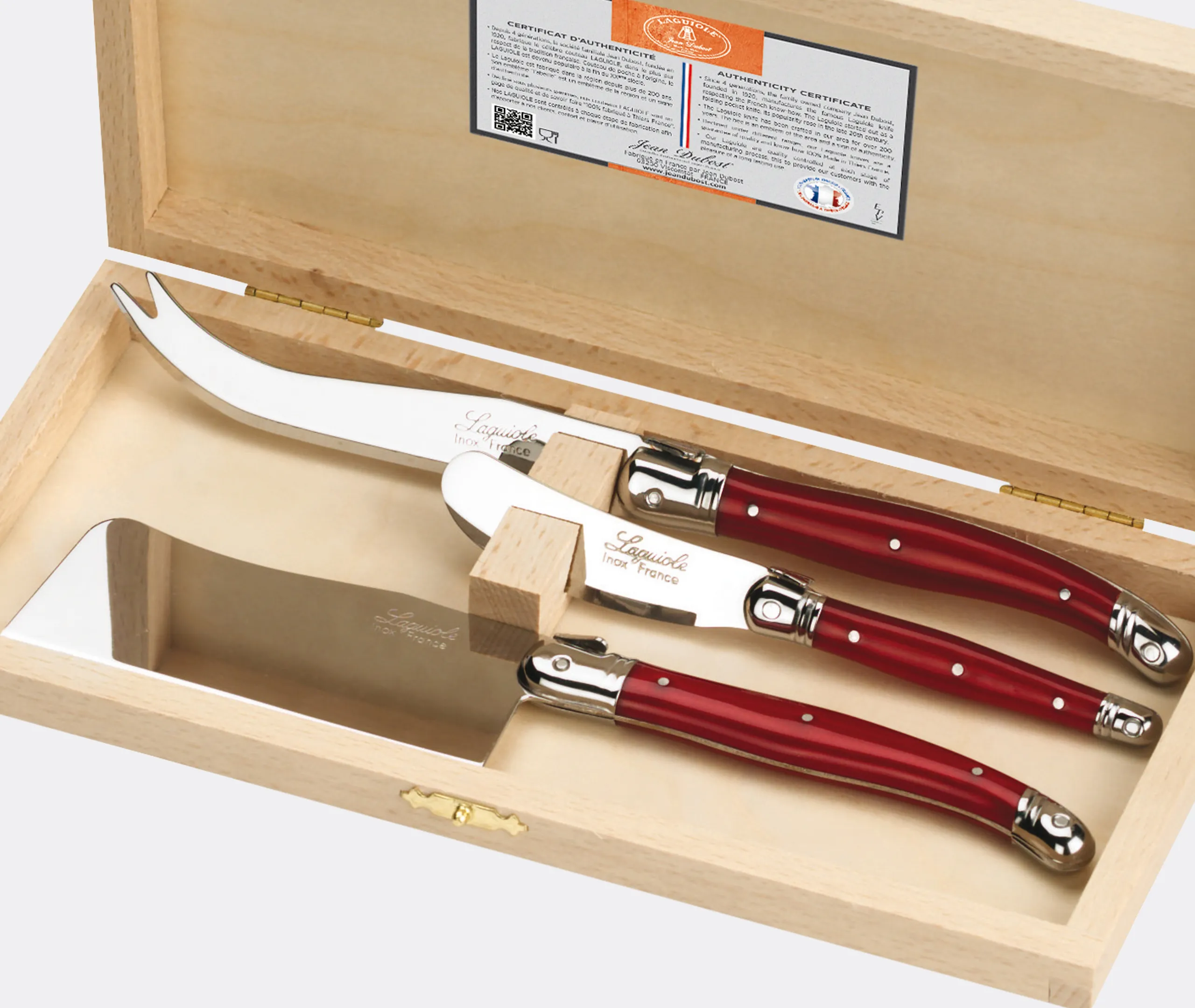 Laguiole 3-Piece Cheese Knife Set - Red, Stainless Steel alternate view