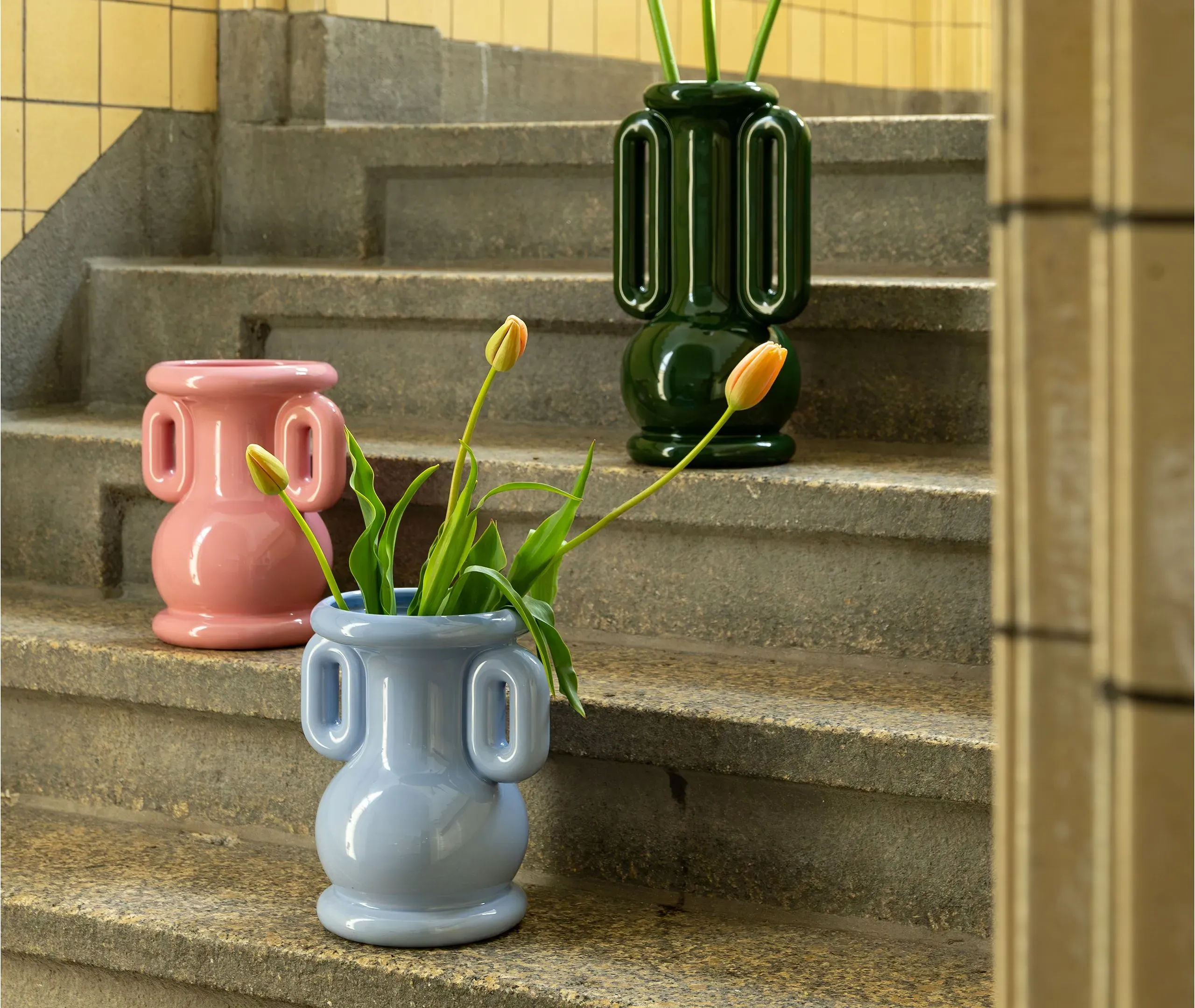 Amphora Vase with Handles - Pink, Ceramic