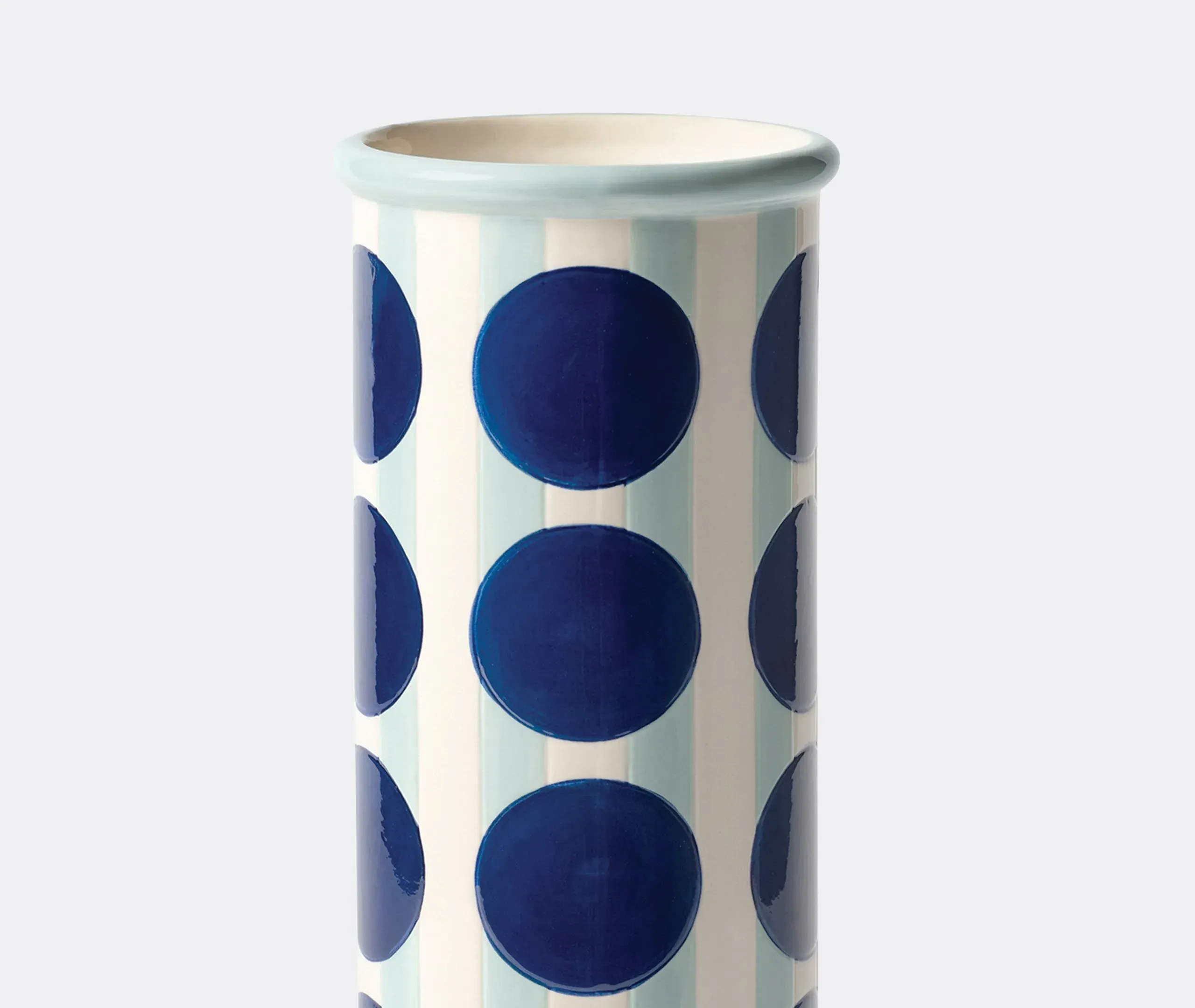 Cylindrical Vase with Hand-Painted Design - Multicolour, Stoneware