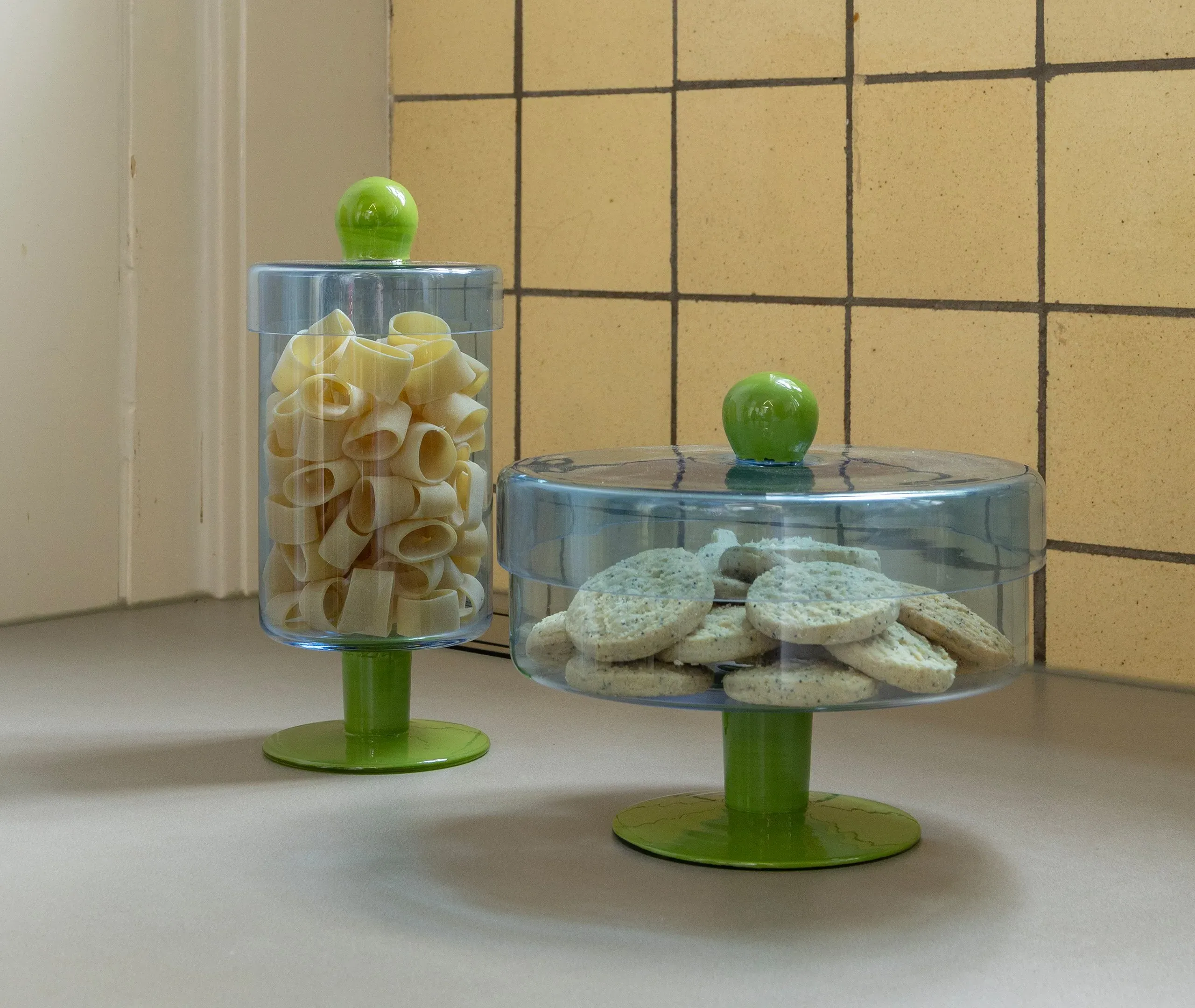 Duo Tall Lidded Jar - Blue, Glass