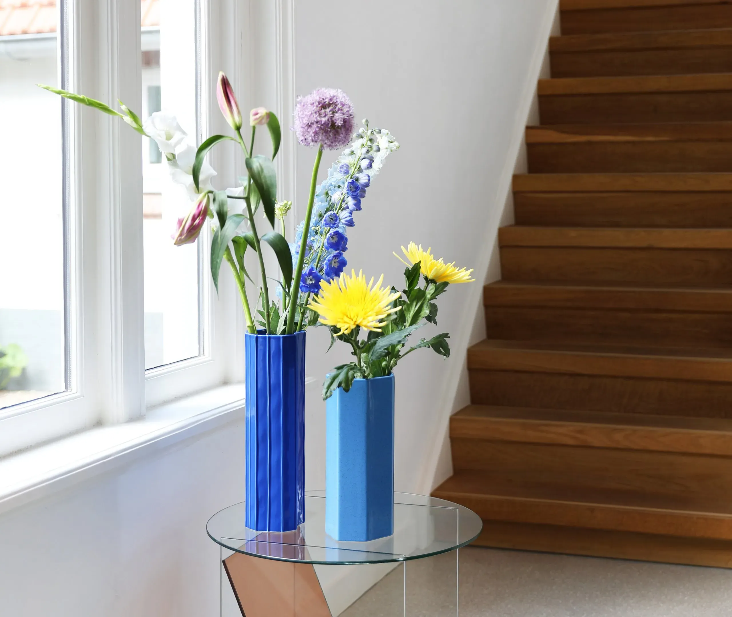 Geometric Vase with Angular Design - Blue, Dolomite
