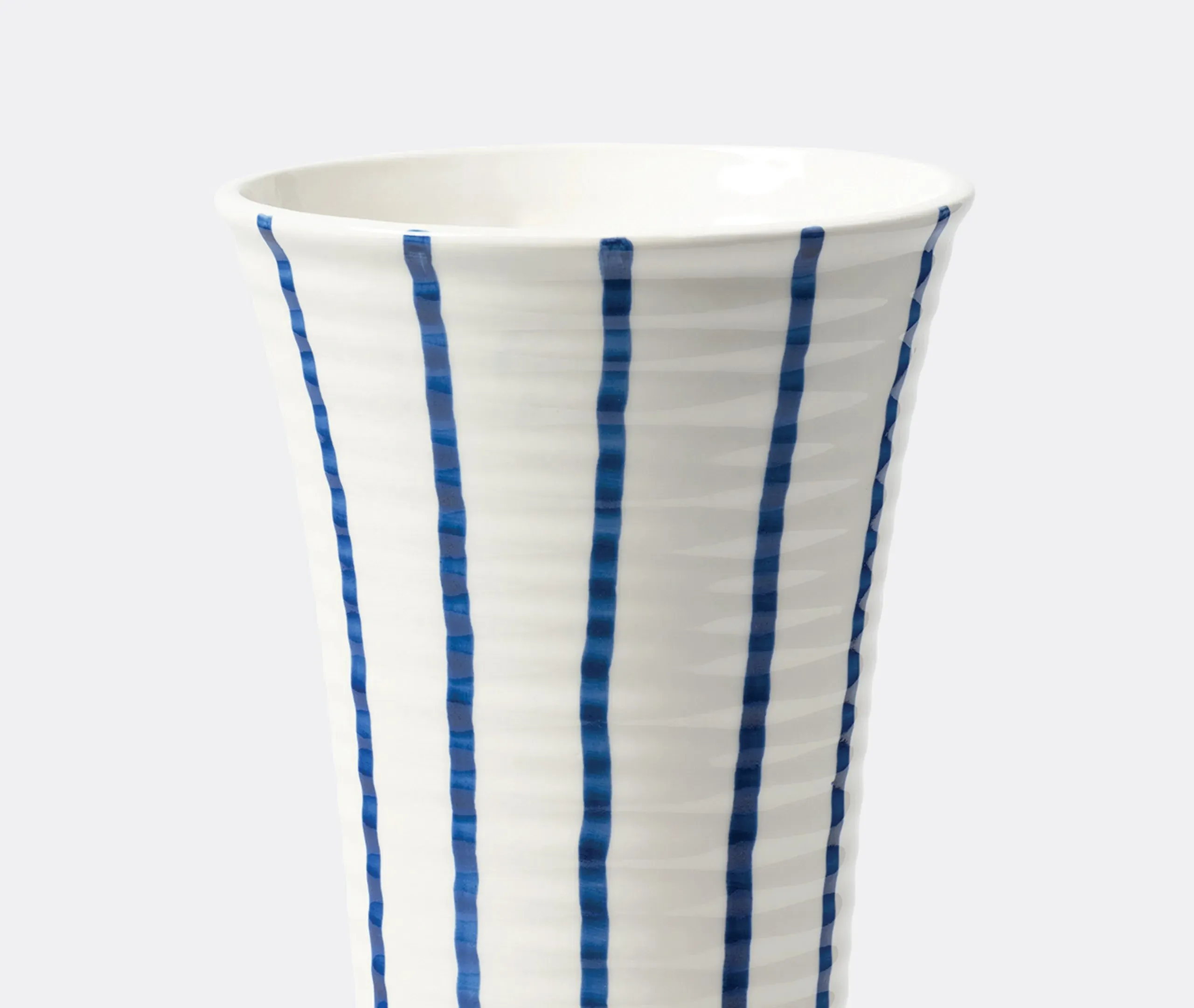 Large Vase with Hand-Drawn Stripes - Blue, Porcelain