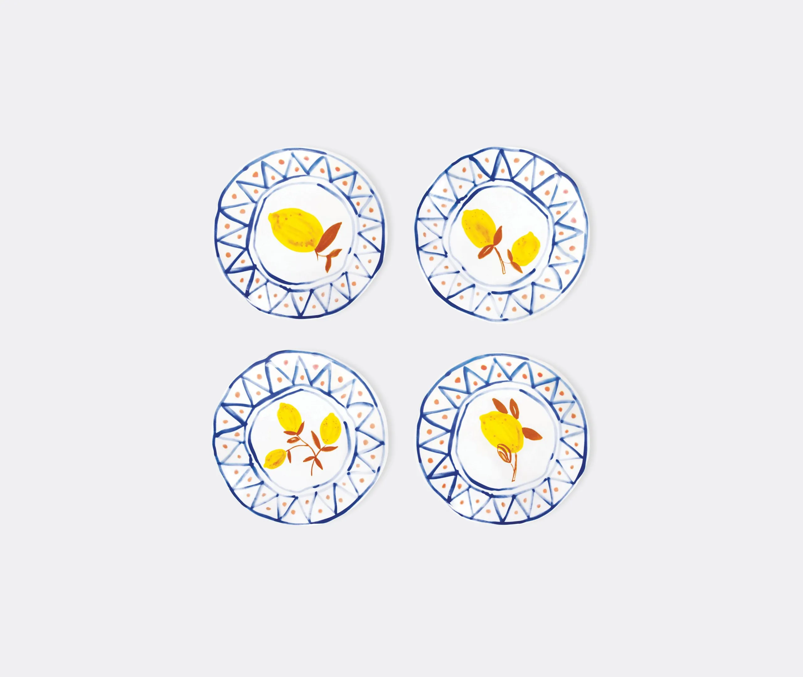 Lemon Moroccan Dessert Plate Set of Four - Multicolor
