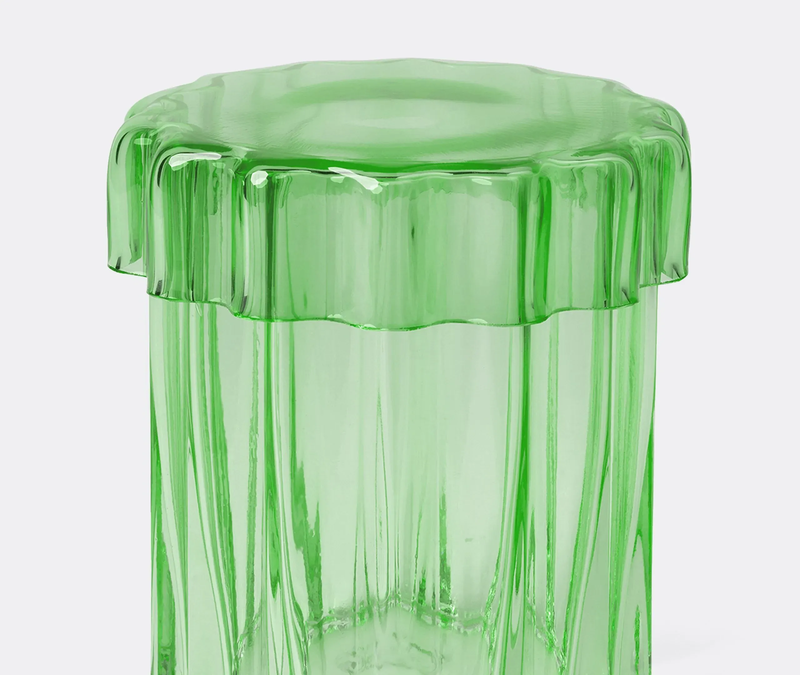 Lidded Storage Jar with Channels - Green, Glass