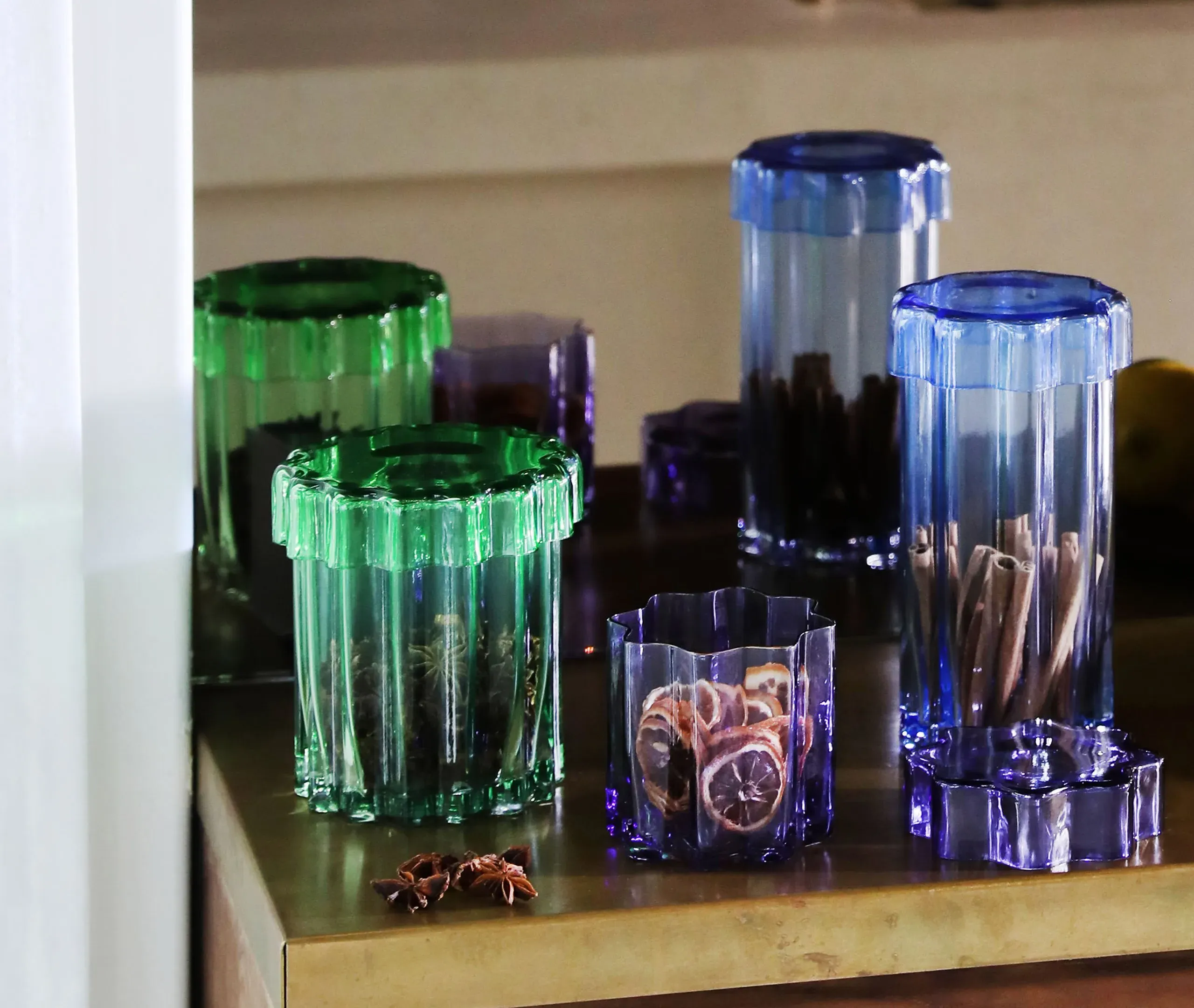Lidded Storage Jar with Channels - Green, Glass