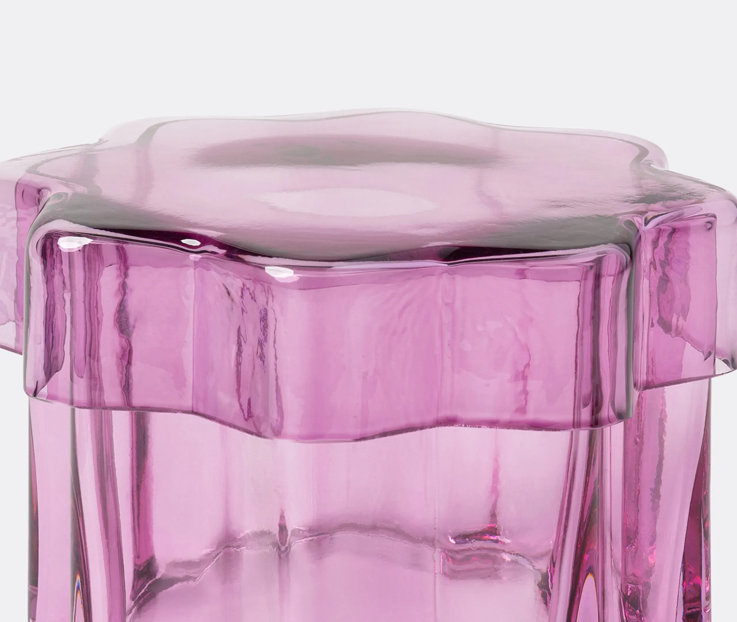 Lidded Storage Jar with Channels - Pink Glass