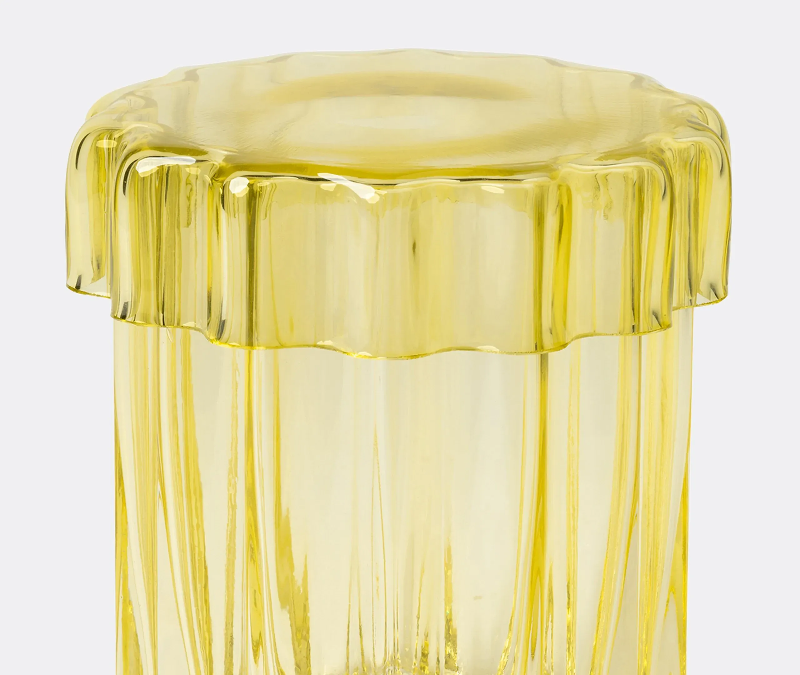 Lidded Storage Jar with Channels - Yellow, Glass