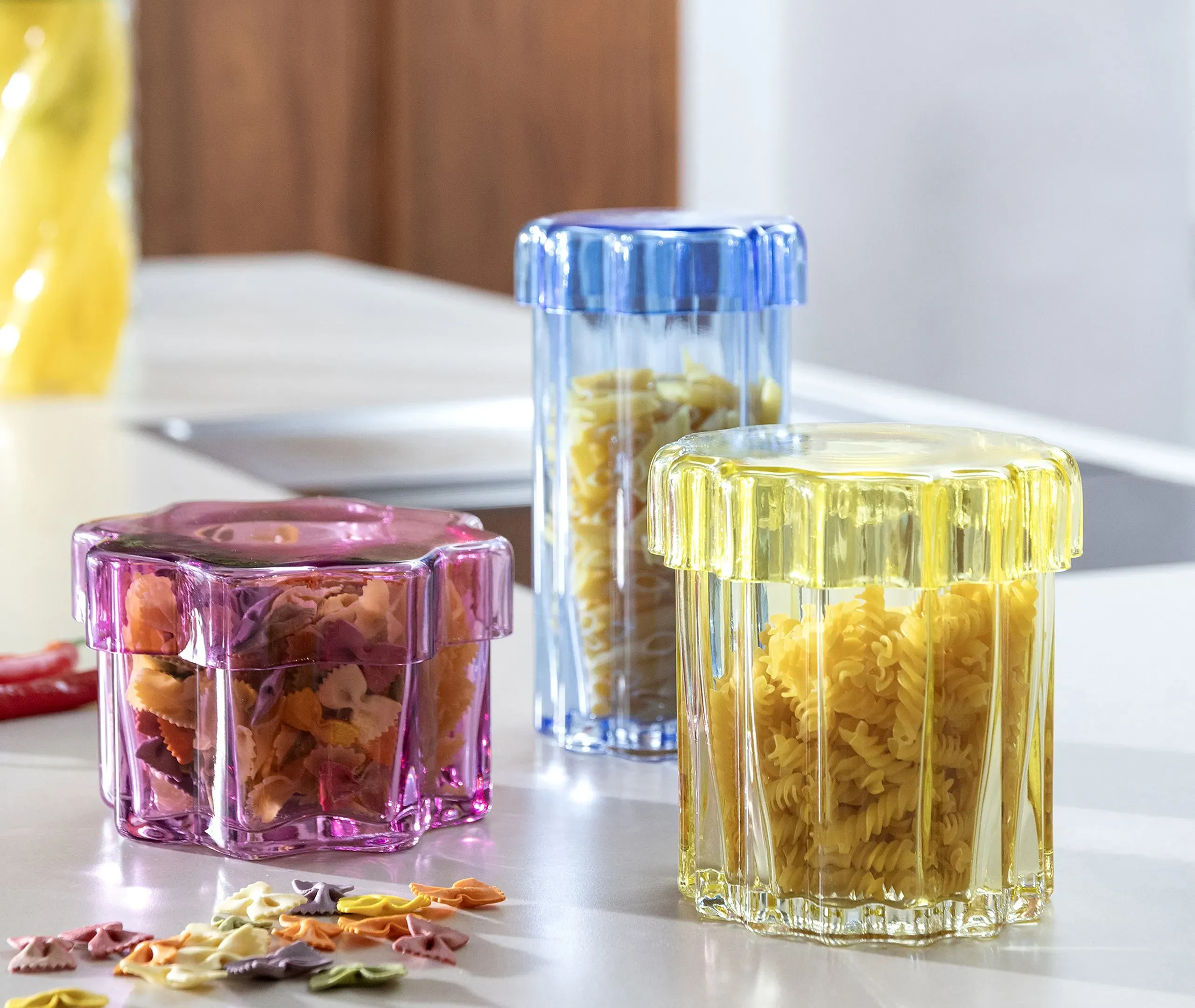 Lidded Storage Jar with Channels - Yellow, Glass