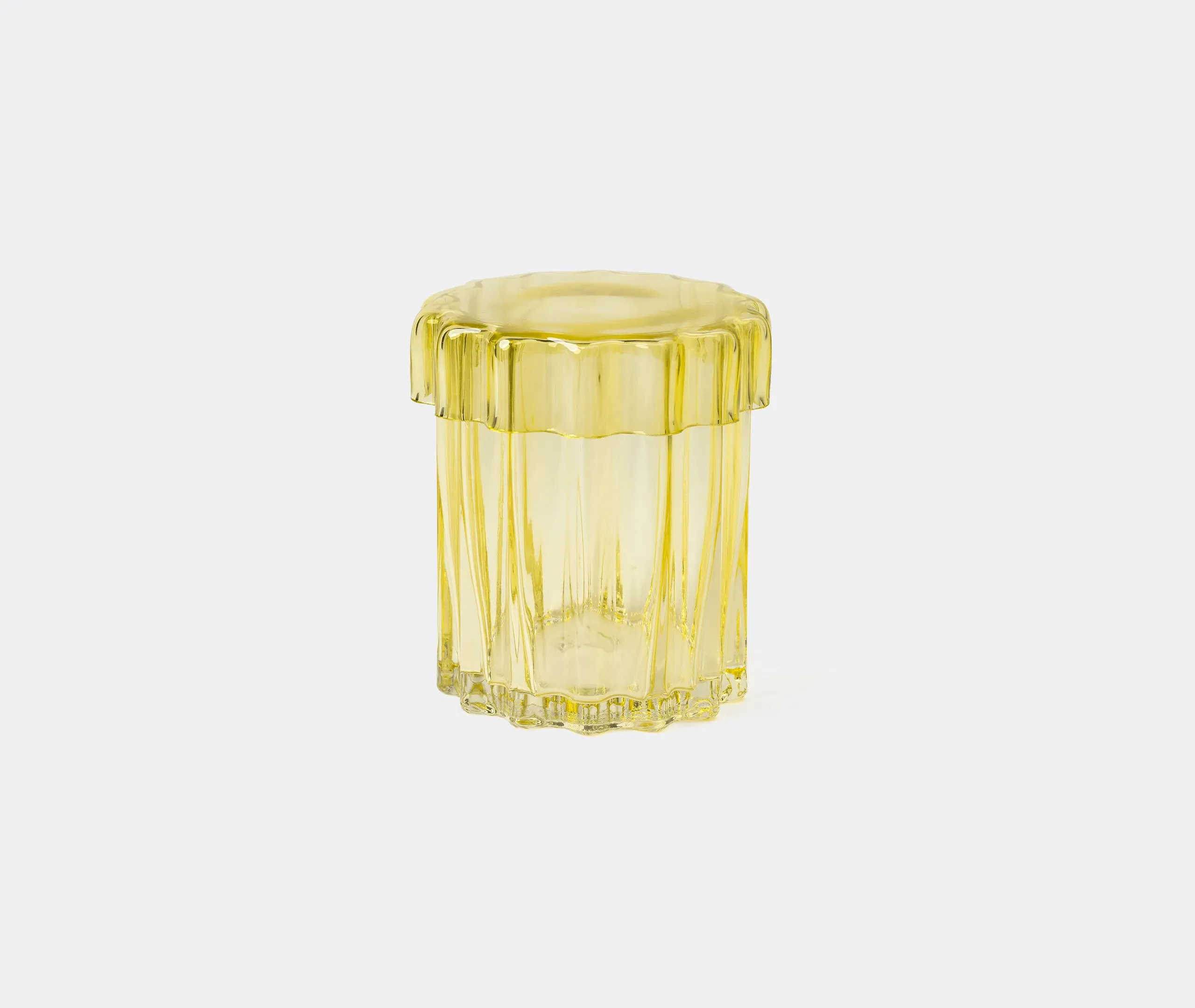 Lidded Storage Jar with Channels - Yellow, Glass