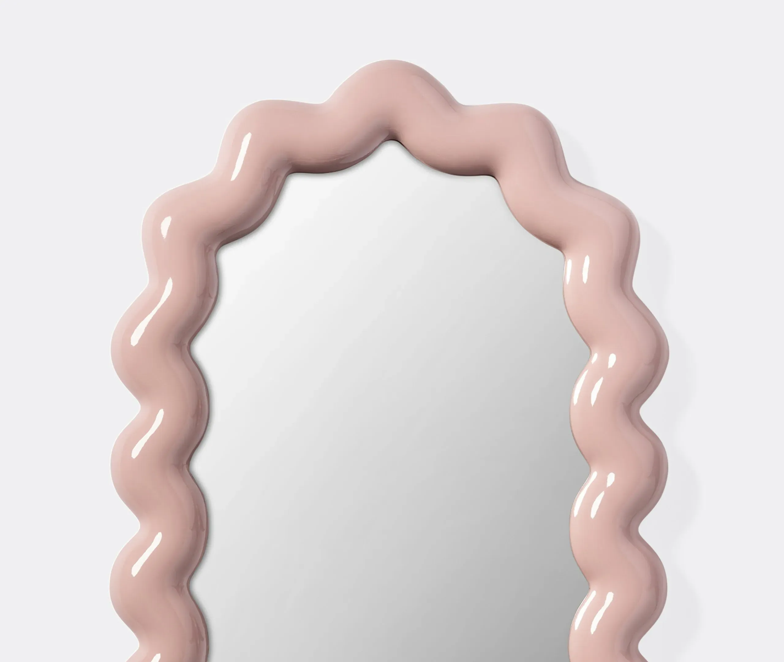 Oval Wall Mirror with Wavy Frame - Pink