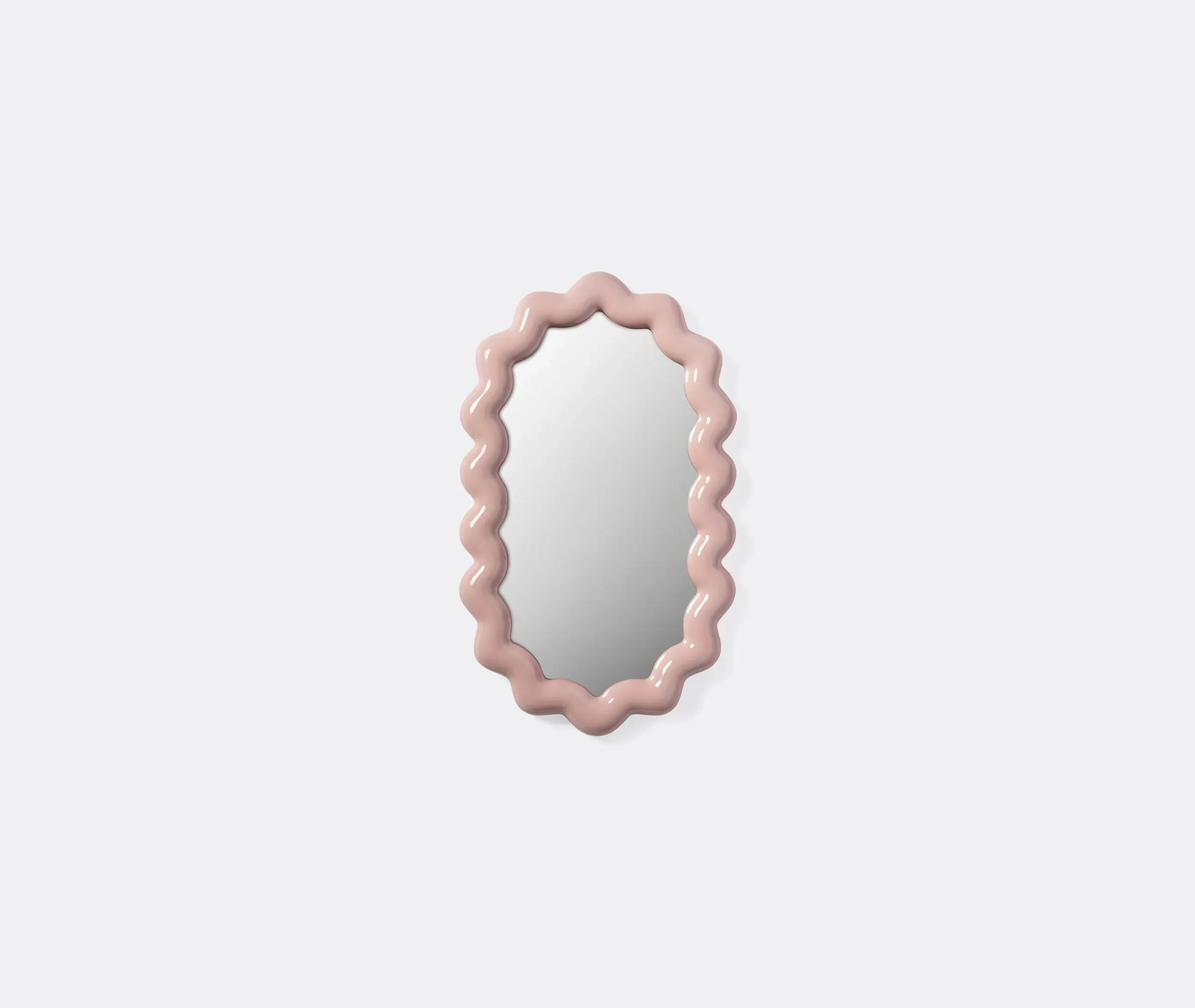 Oval Wall Mirror with Wavy Frame - Pink image