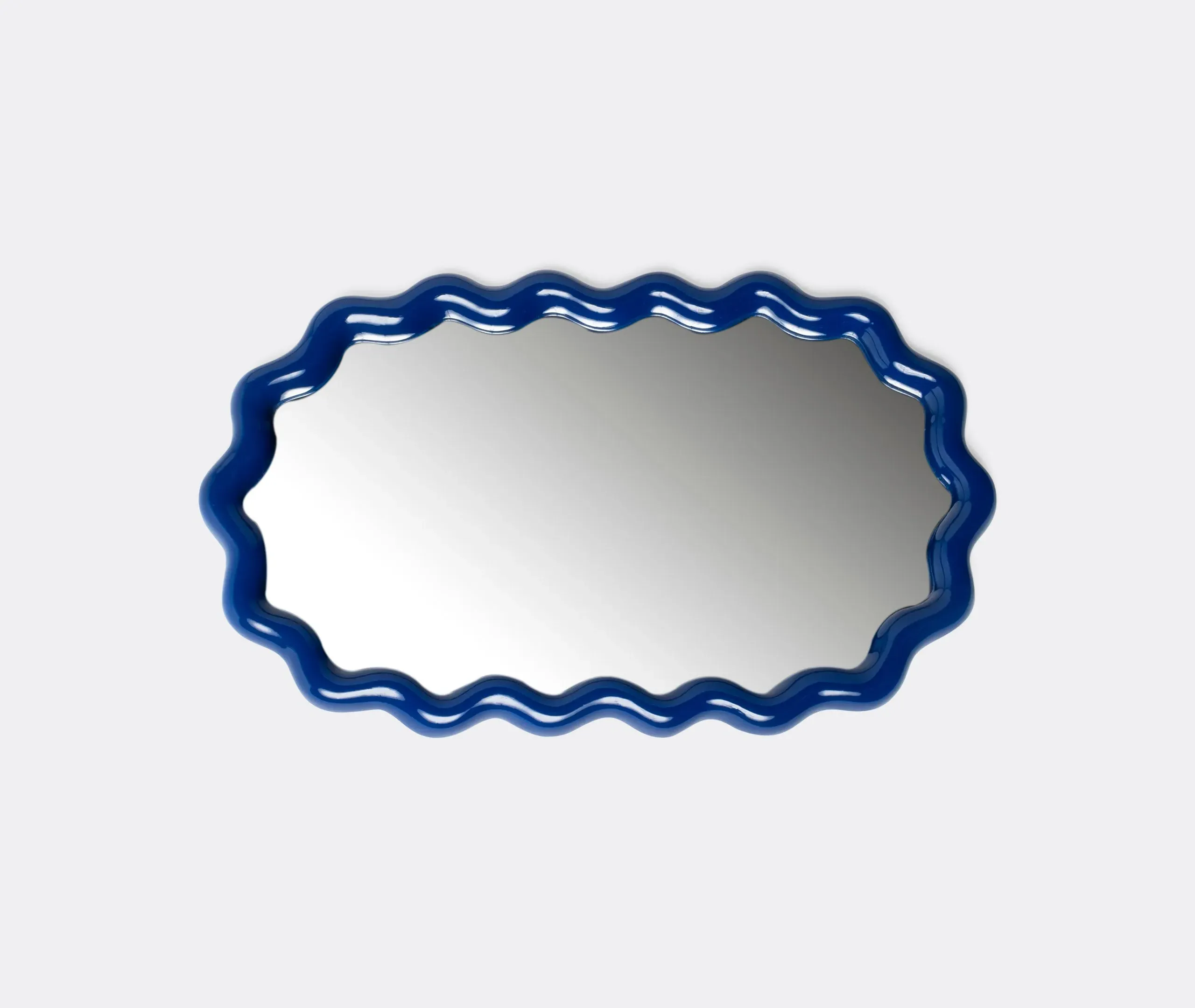 Oval Wall Mirror with Zigzag Frame - Blue