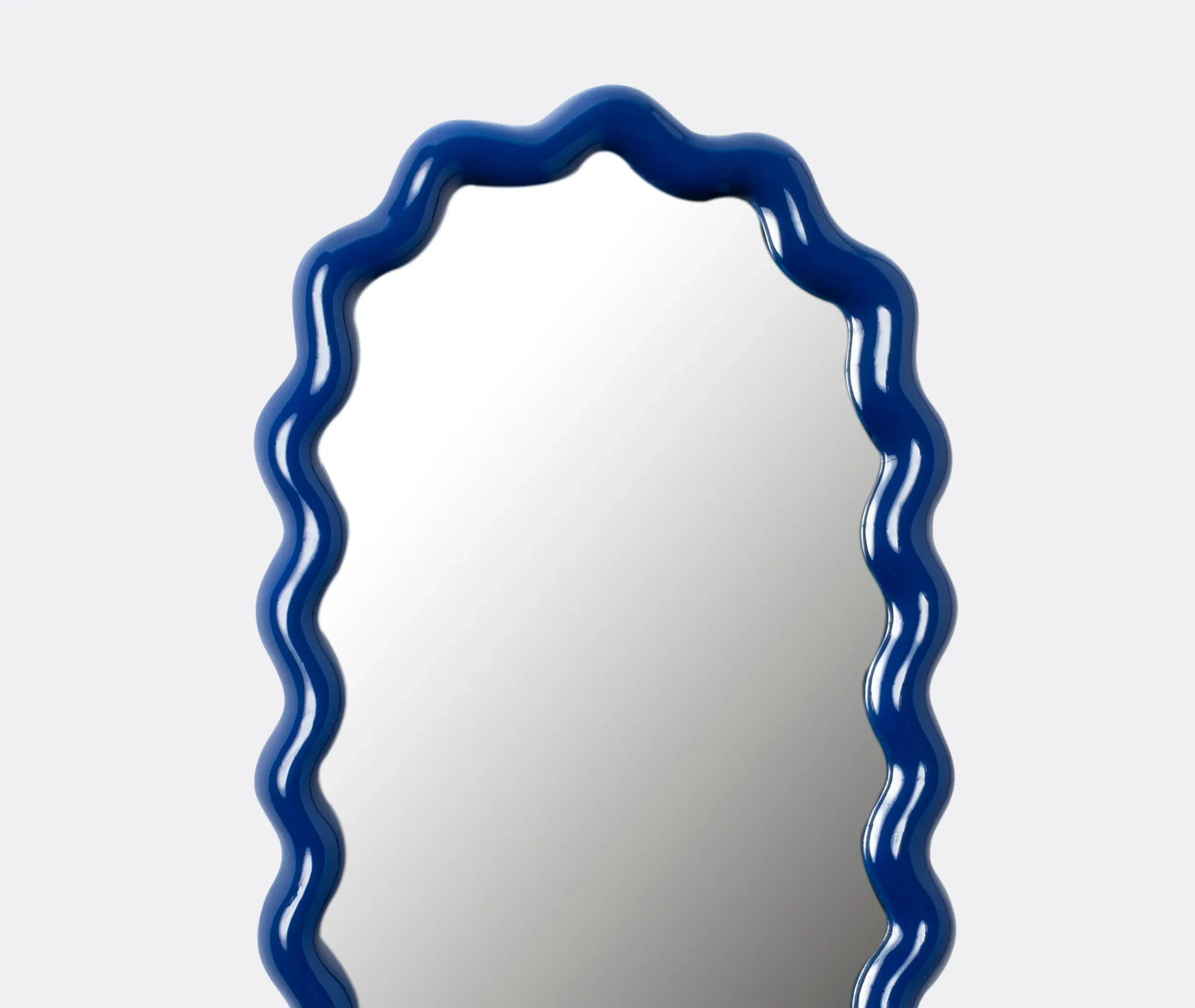 Oval Wall Mirror with Zigzag Frame - Blue