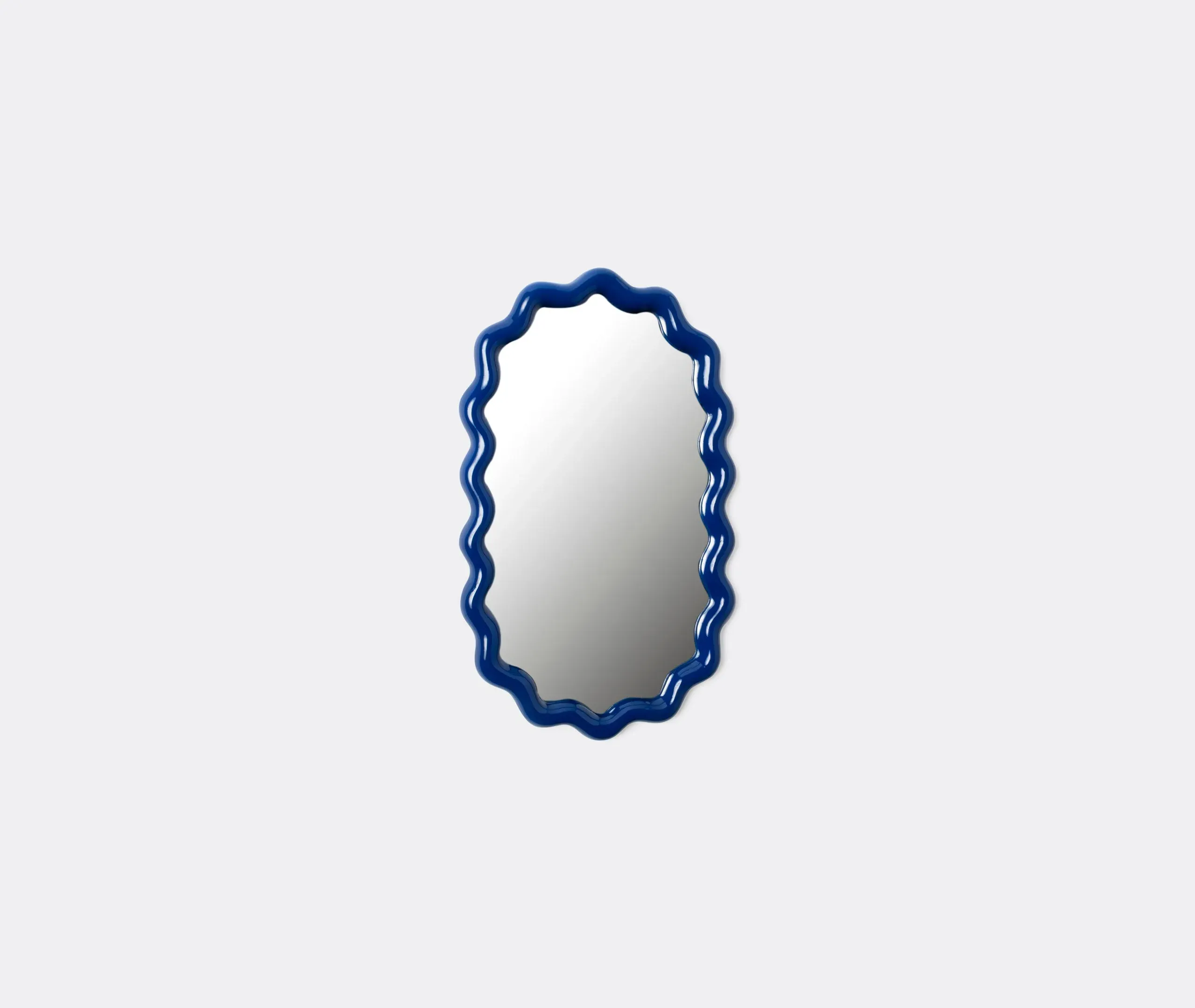 Oval Wall Mirror with Zigzag Frame - Blue image