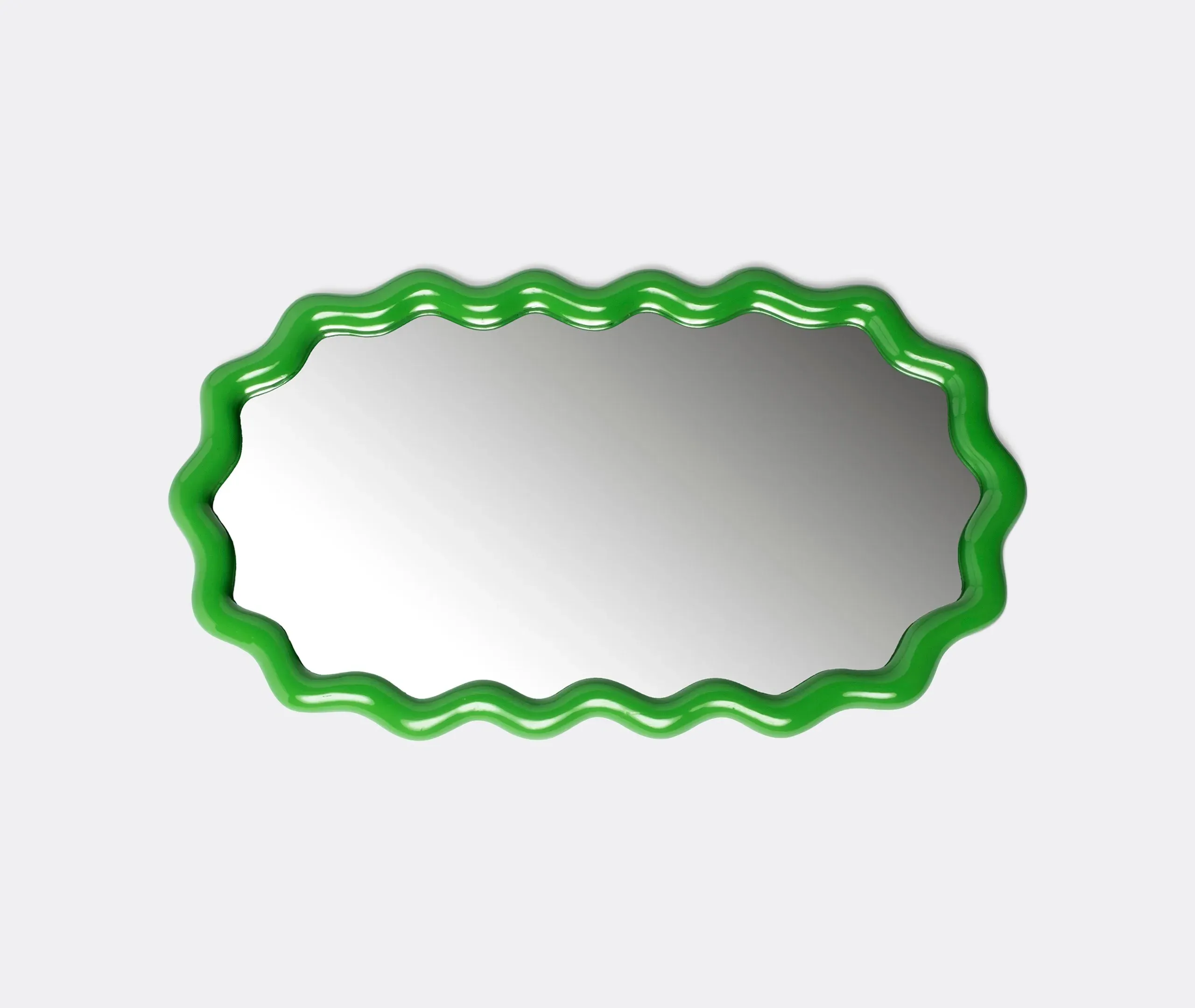 Oval Wall Mirror with Zigzag Frame - Green