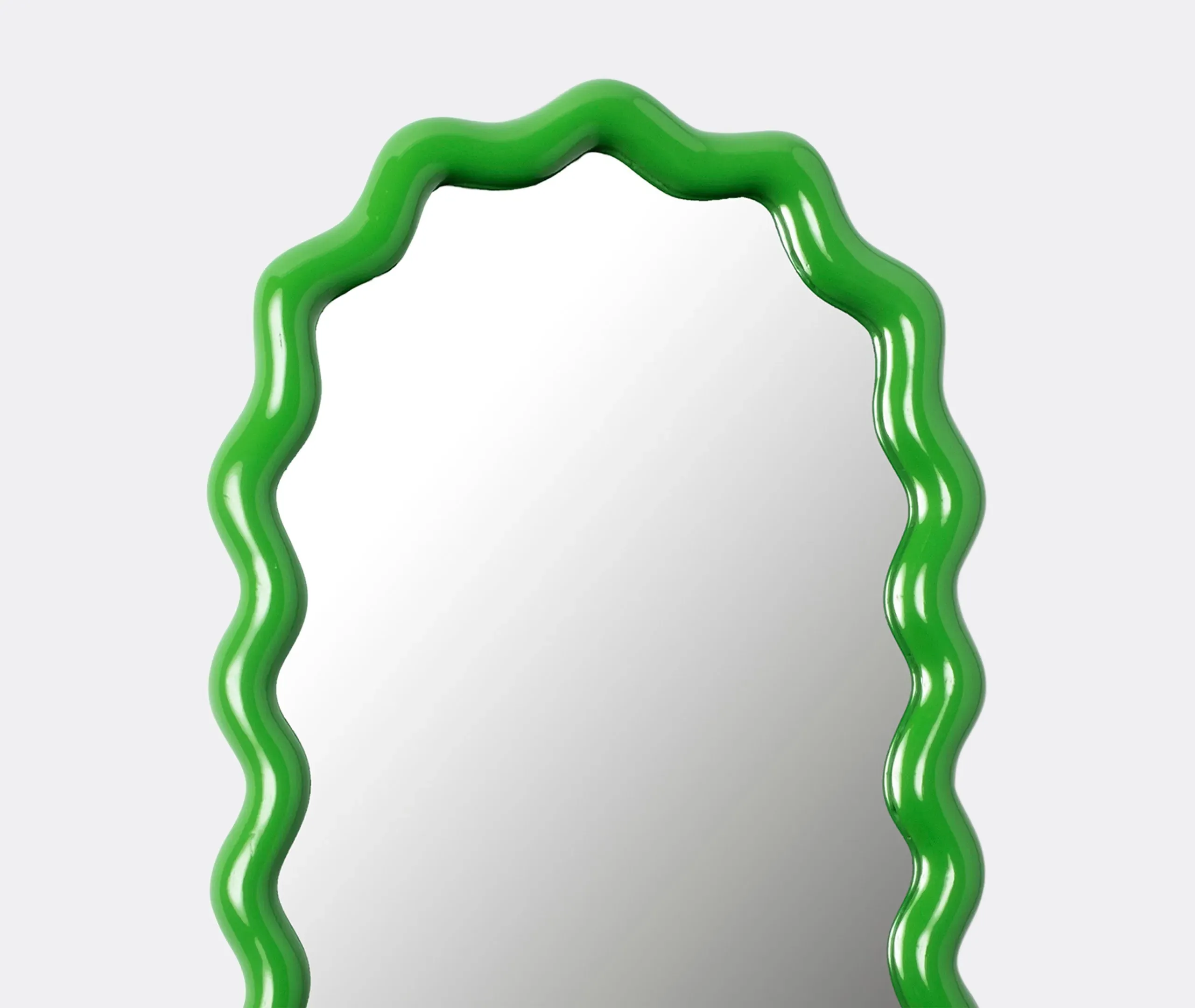 Oval Wall Mirror with Zigzag Frame - Green