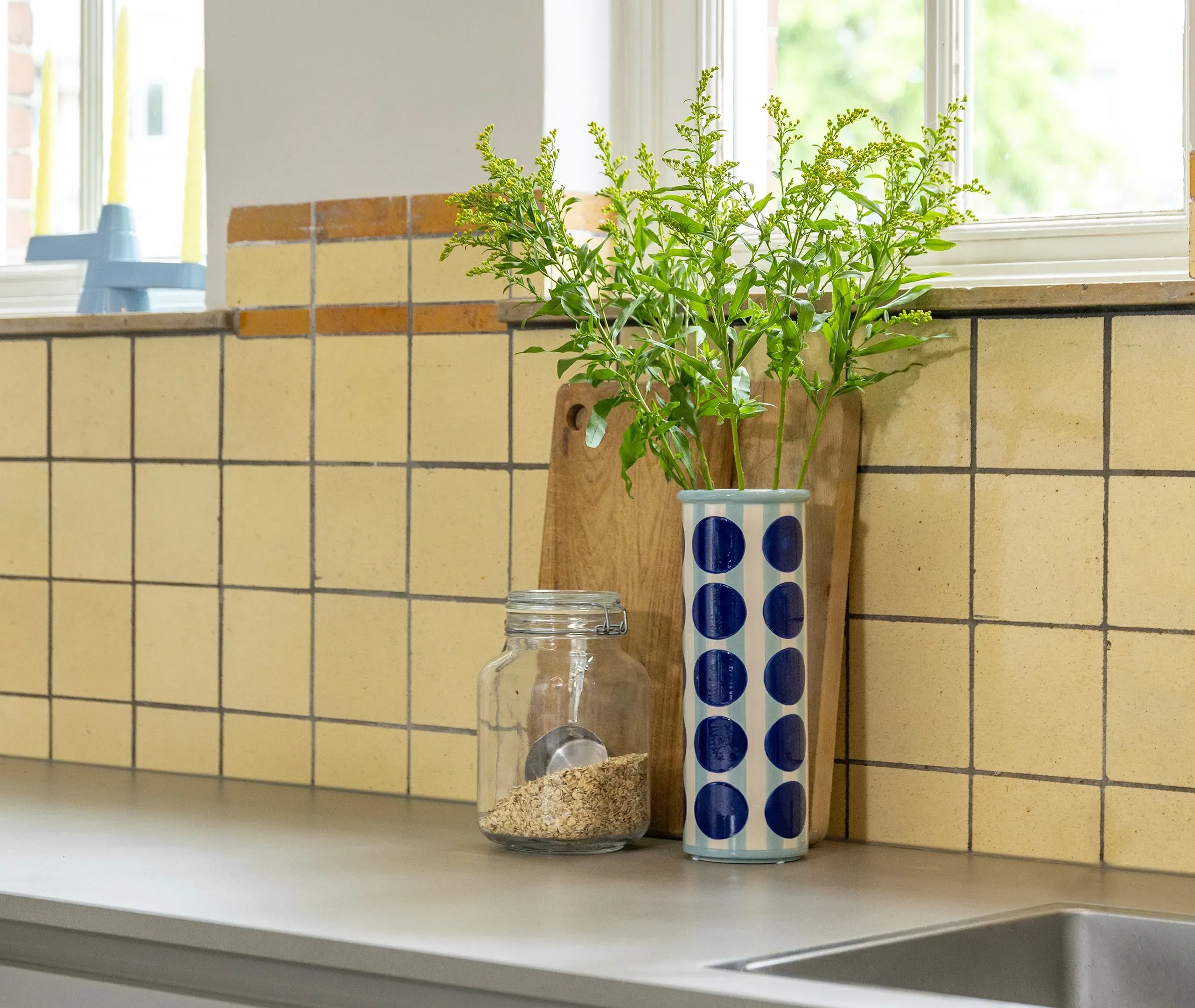 Patch Dot Cylindrical Vase - Multicolour, Stoneware