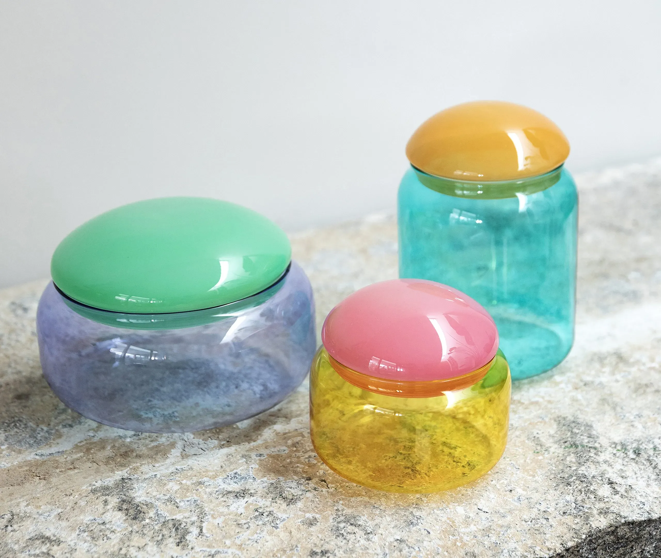 Puffy Storage Jar with Lid - Turquoise, Glass