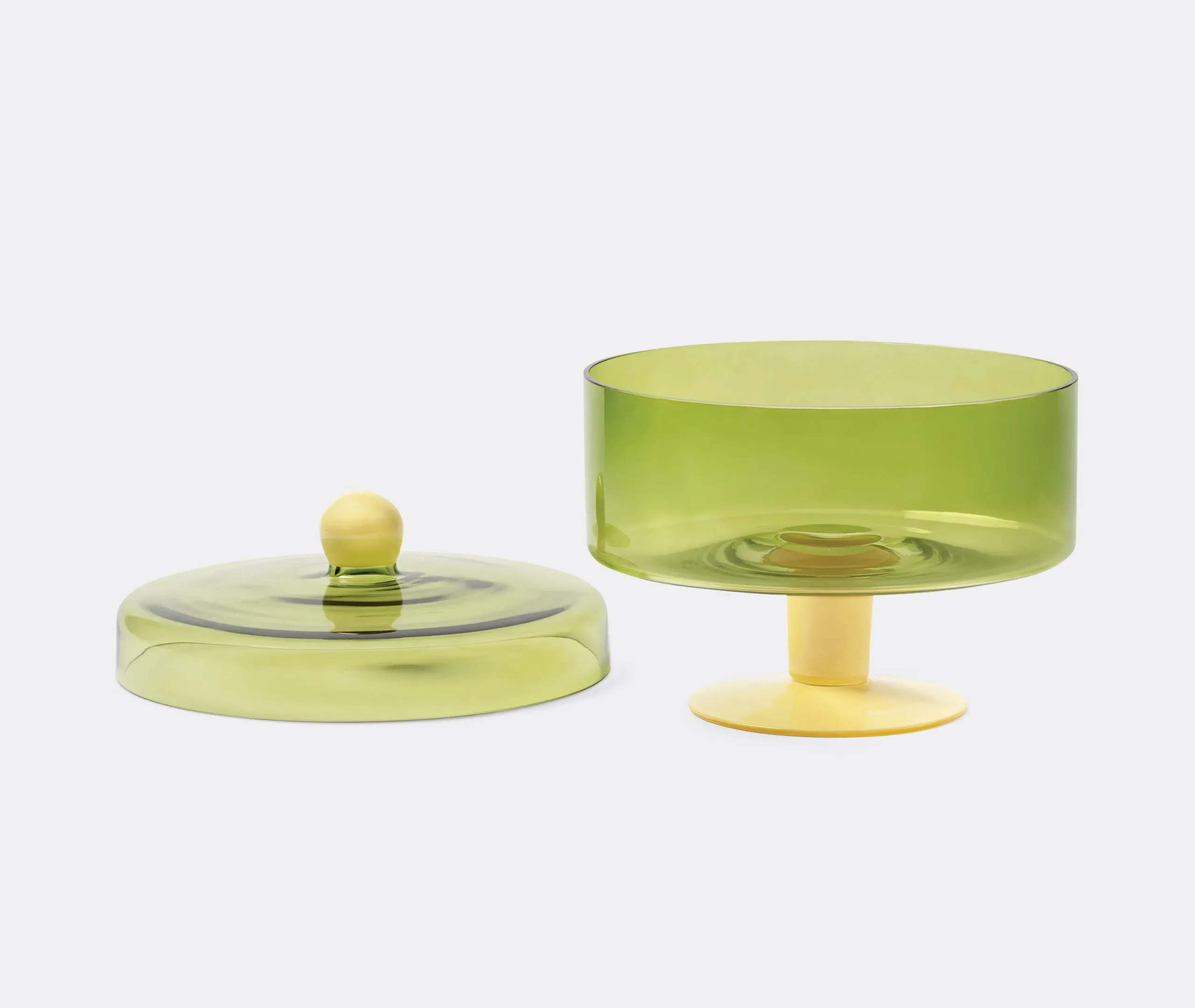 Round Lidded Jar with Handle - Green, Glass