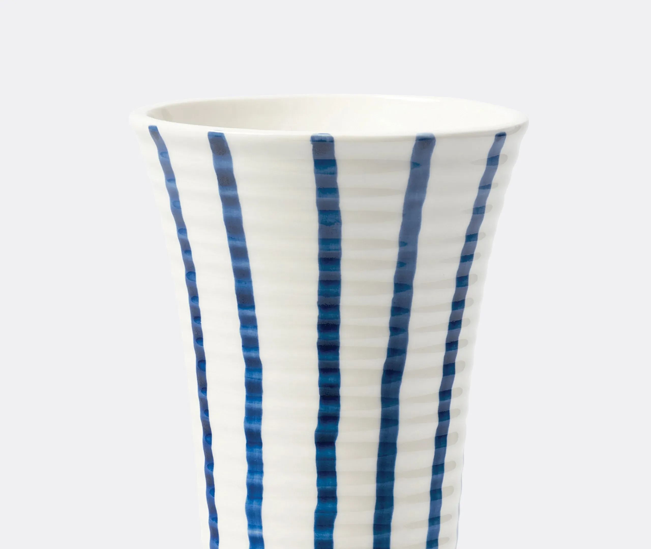 Small Vase with Hand-Drawn Stripes - Blue, Porcelain