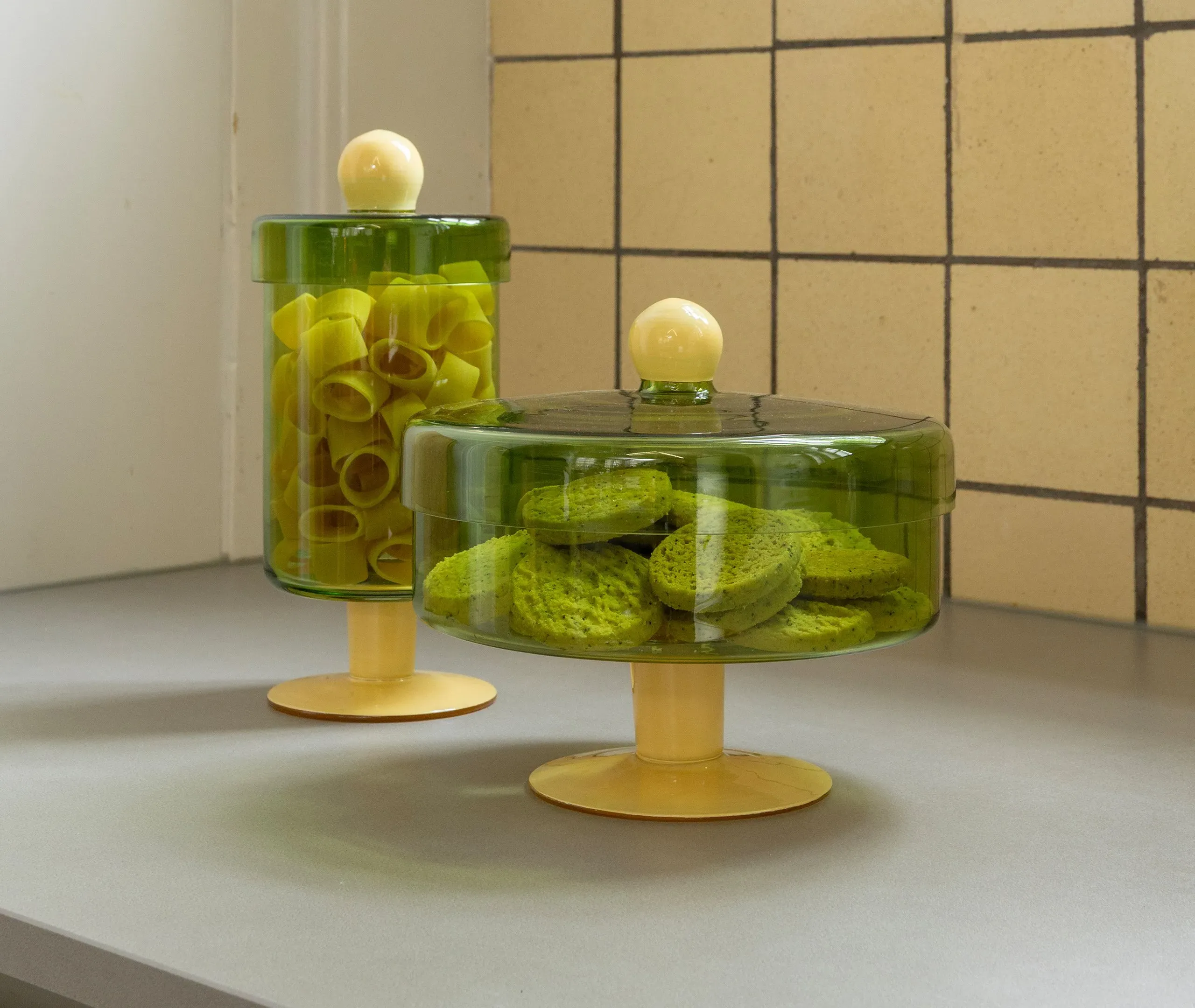 Tall Storage Jar with Lid - Green, Glass