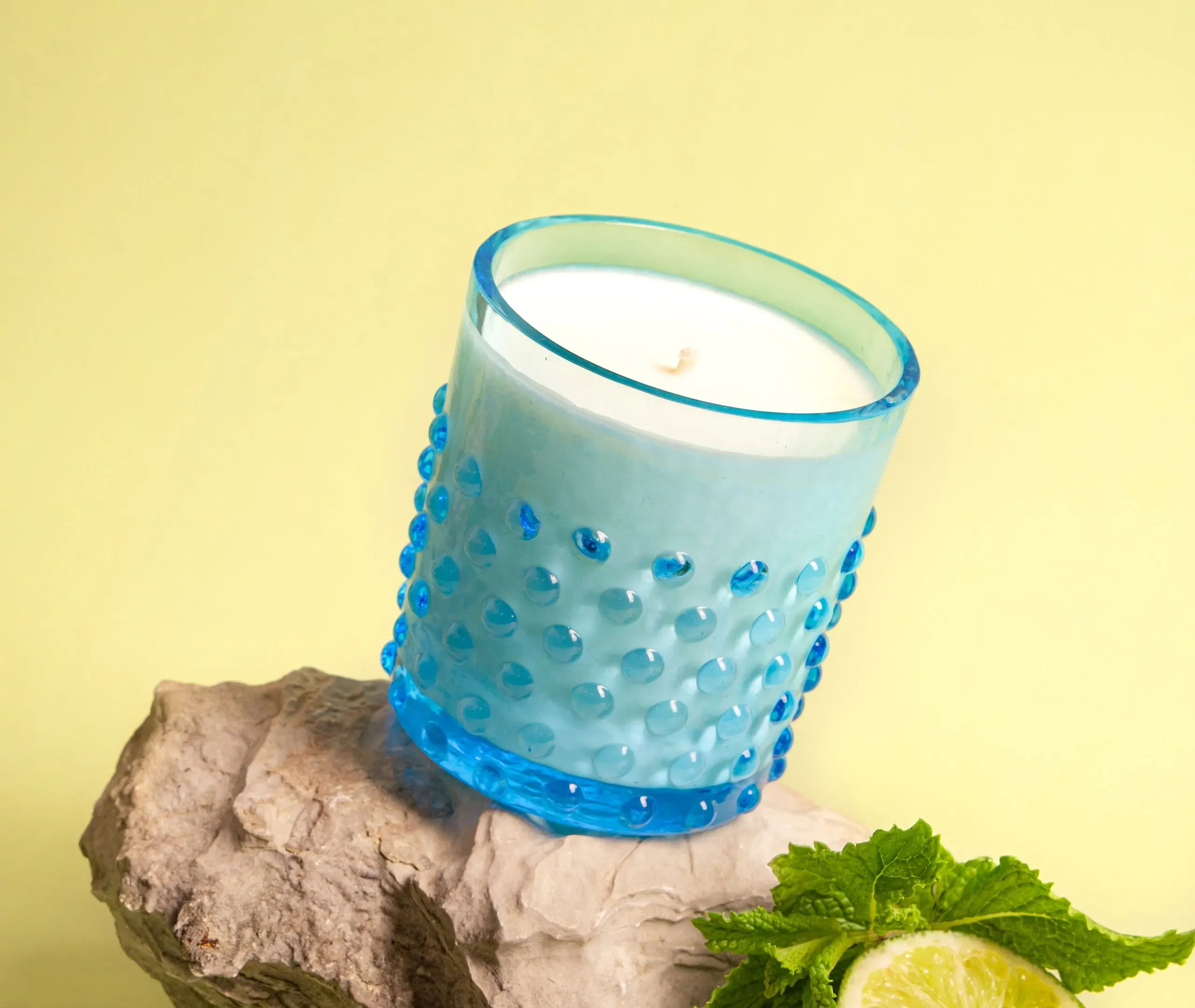 Hobnail Candle, Mojito - Azure, Crystal Glass