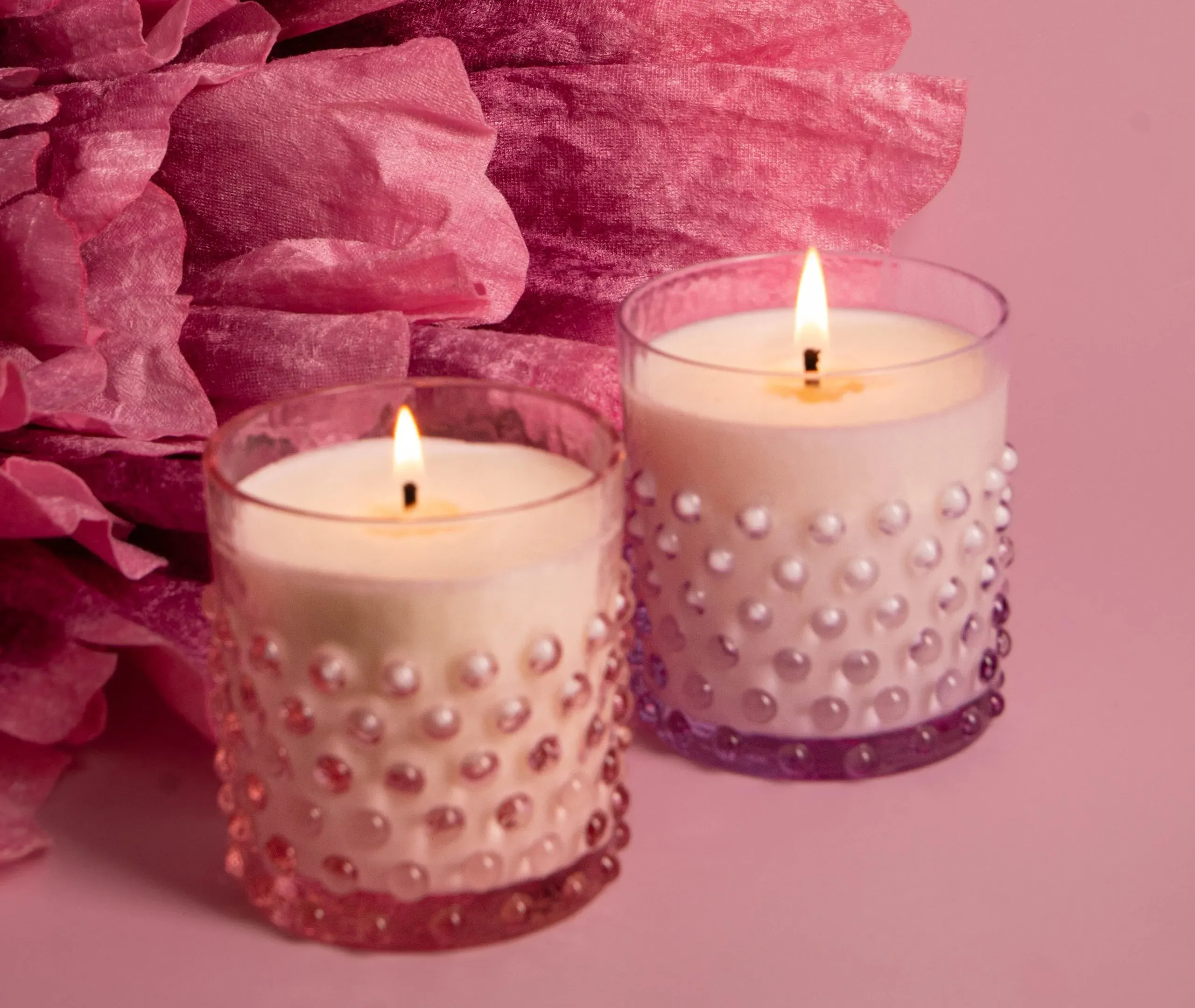 Hobnail Candle Peony - Pink, Crystal