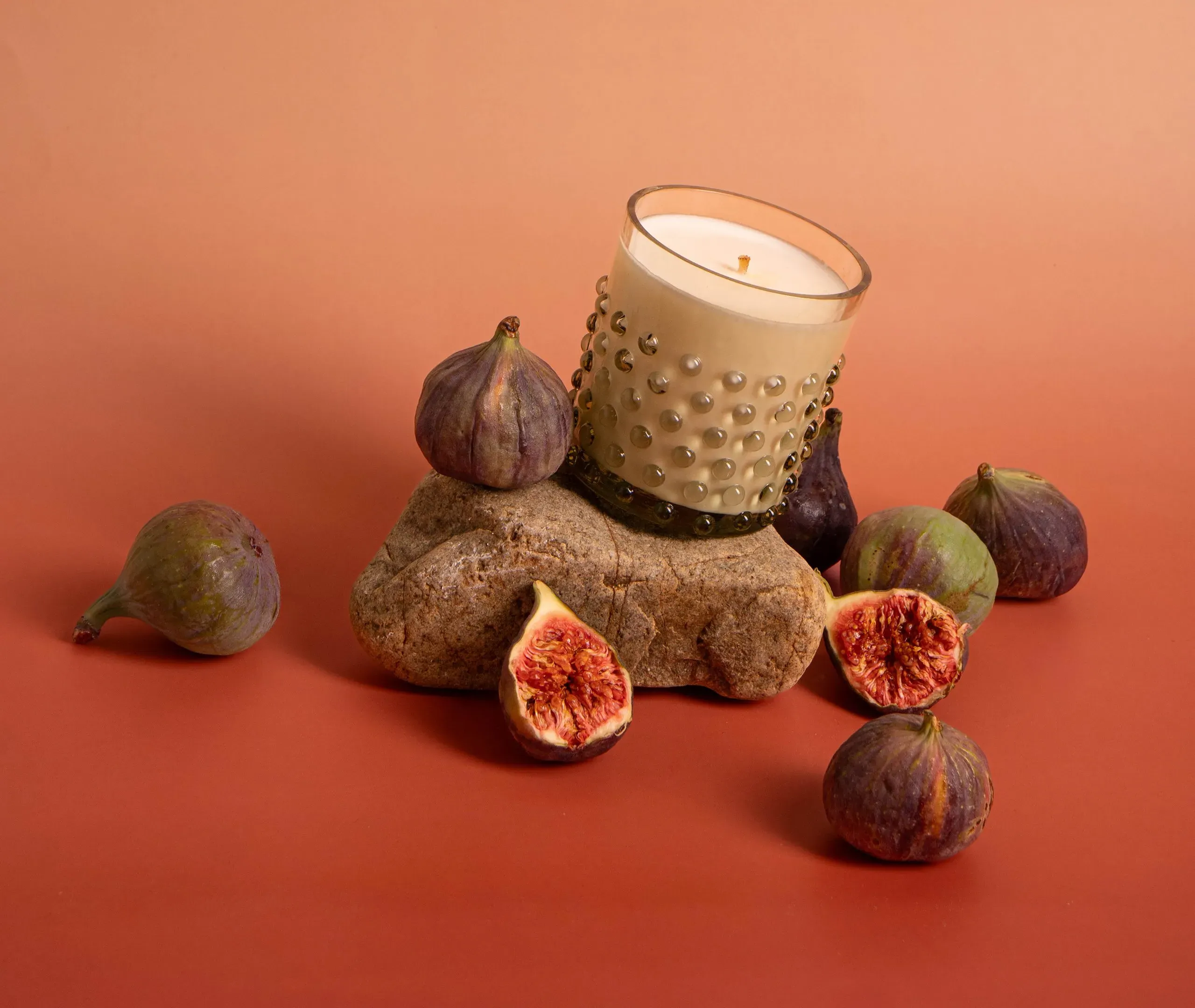 Hobnail Candle Vanilla Fig - Olive Green