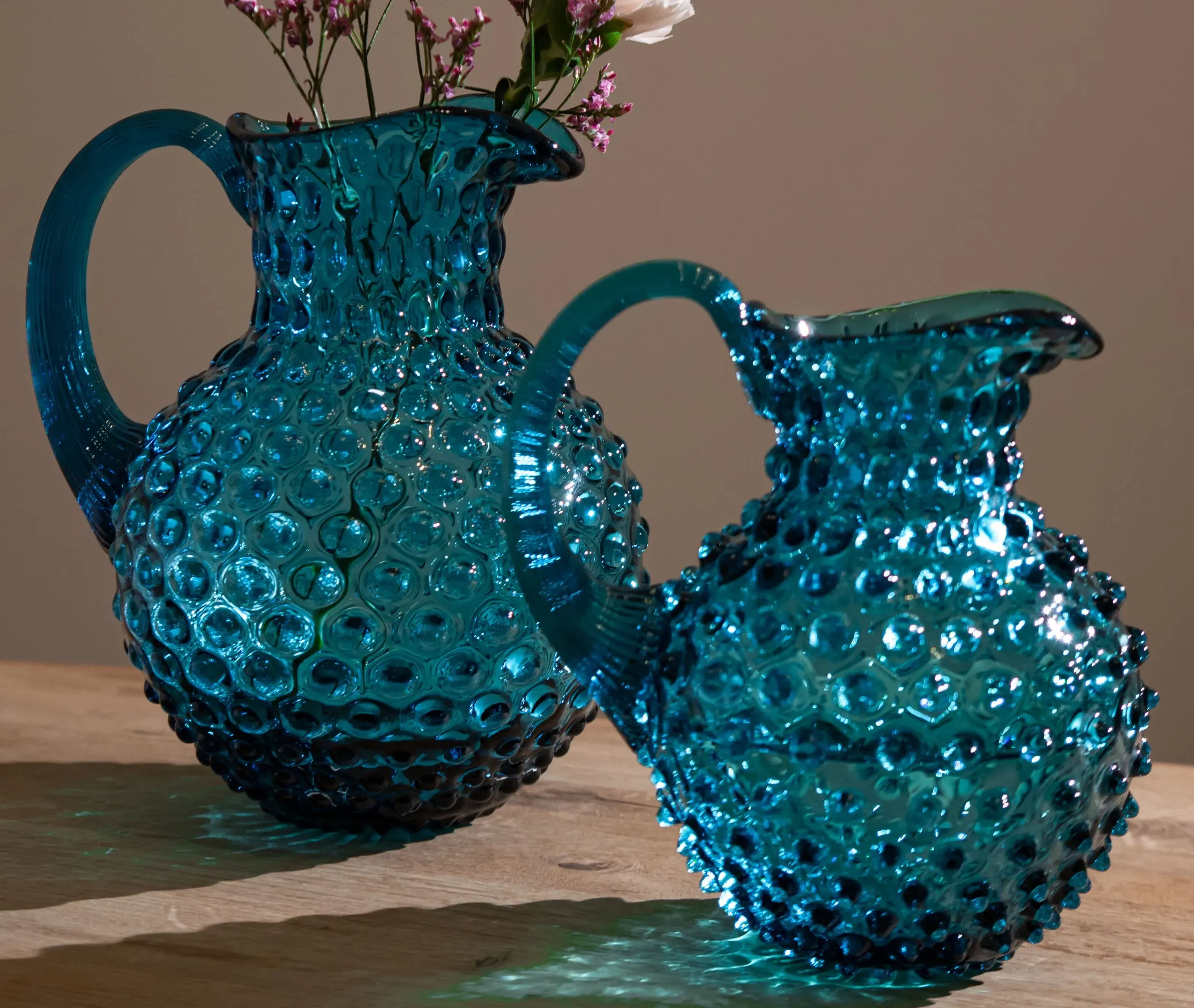 Hobnail Jug - Aquamarine, Crystal