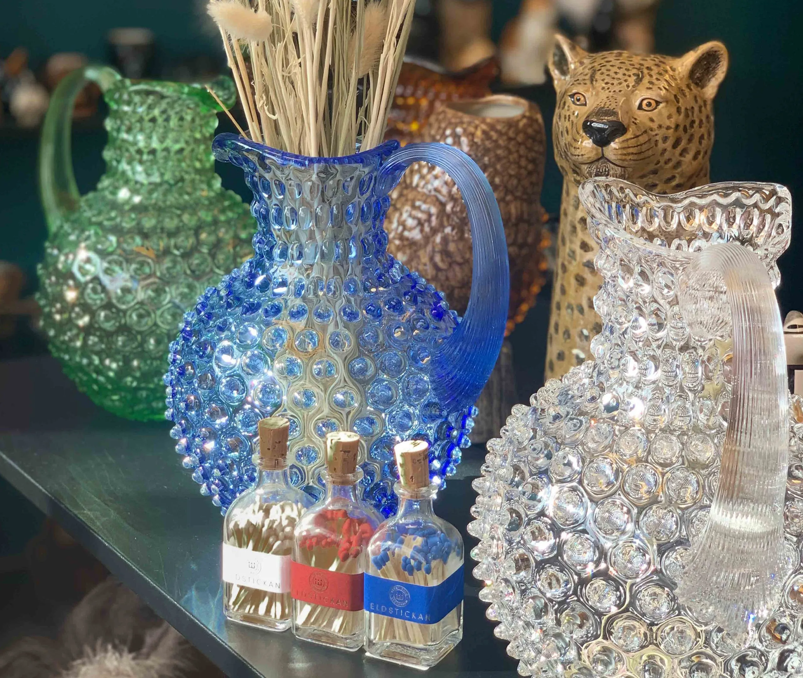 Hobnail Jug with Handle - Light Blue, Crystal