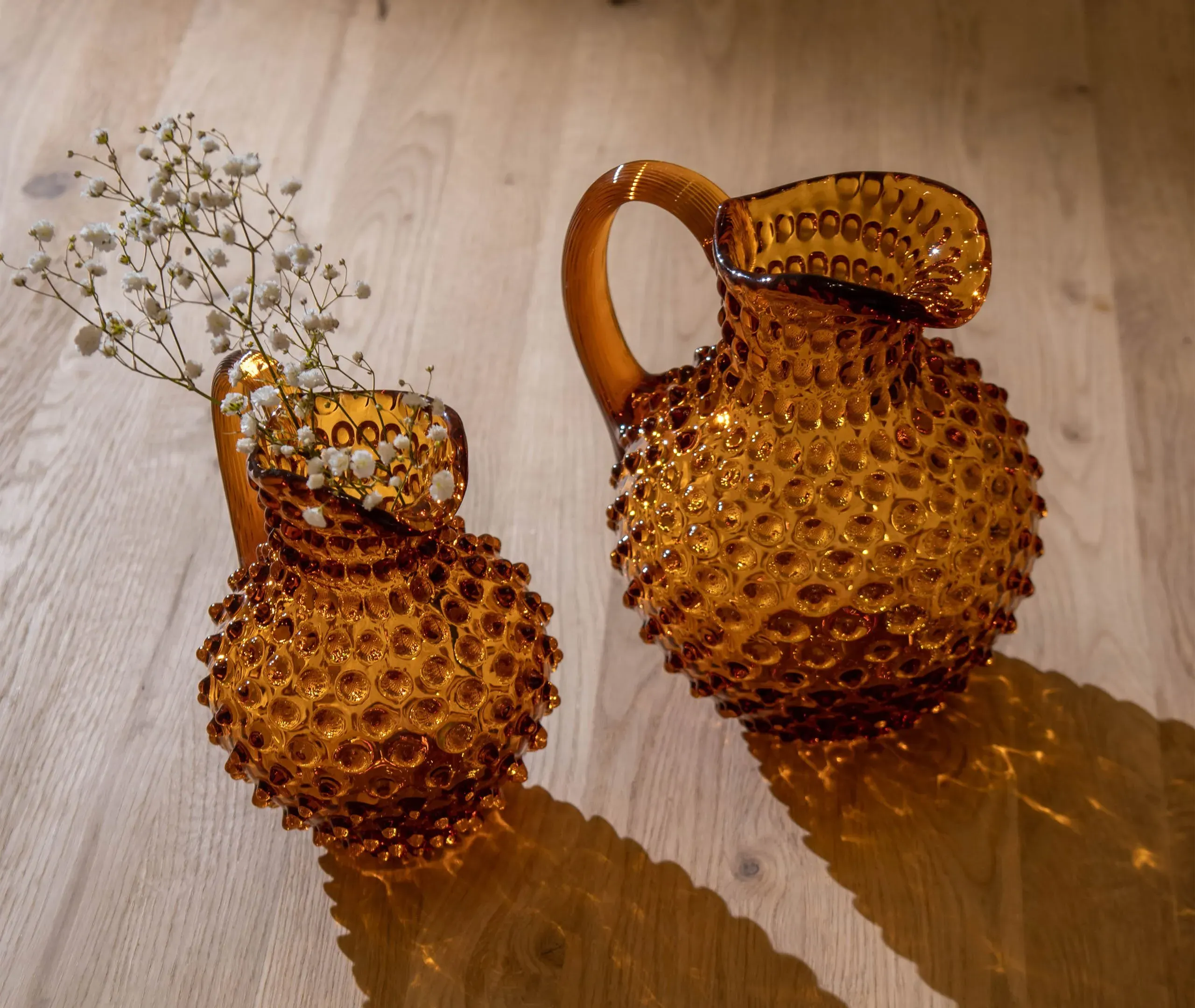 Hobnail Jug with Raised Texture - Amber, Crystal