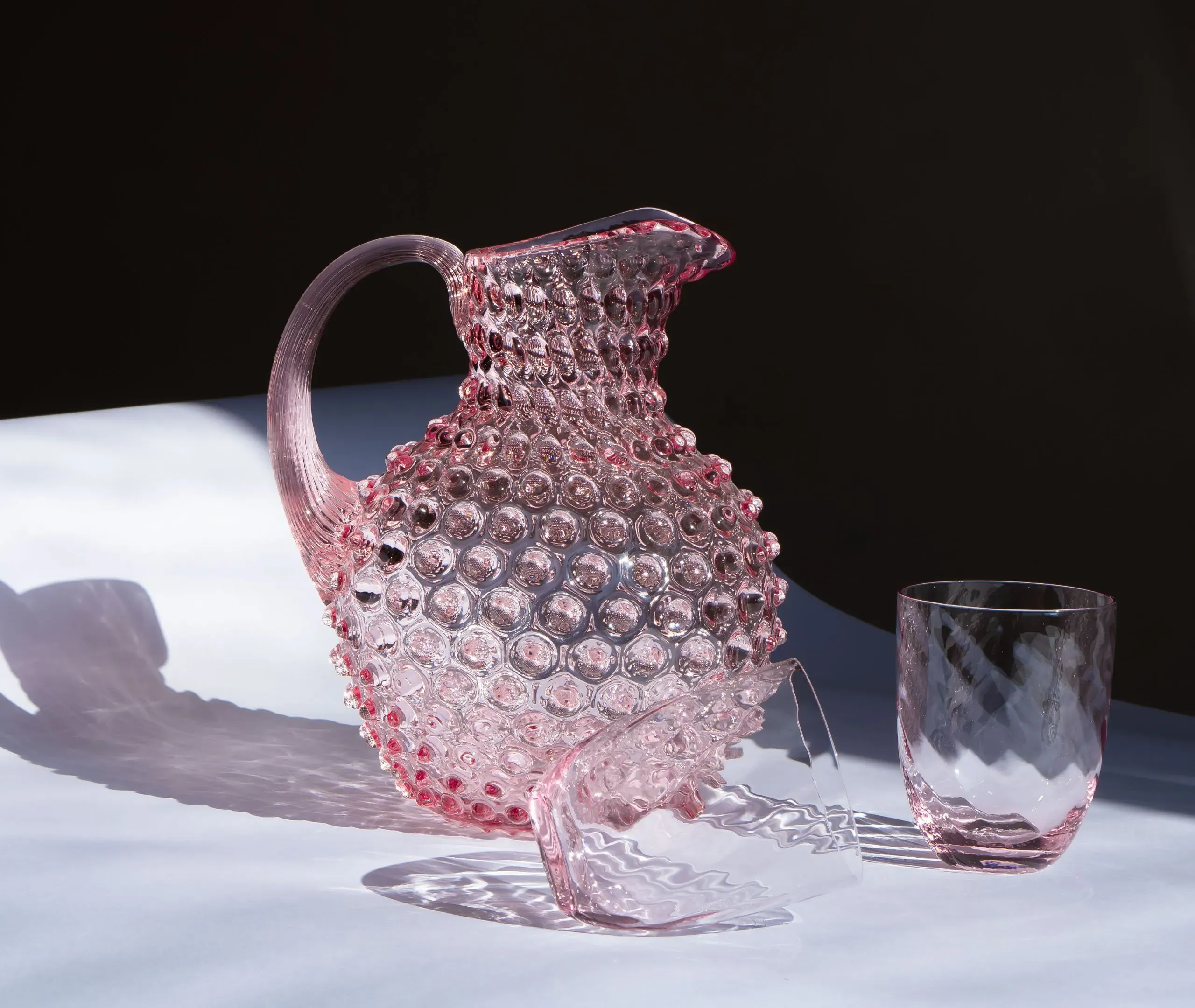Hobnail Jug with Raised Texture - Pink, Crystal