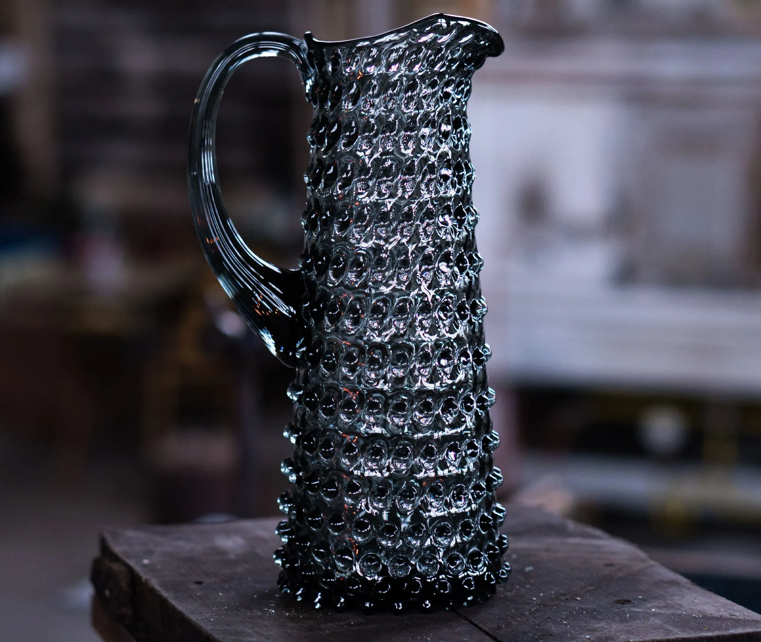 Hobnail Tall Jug - Grey Smoke, Crystal Glass