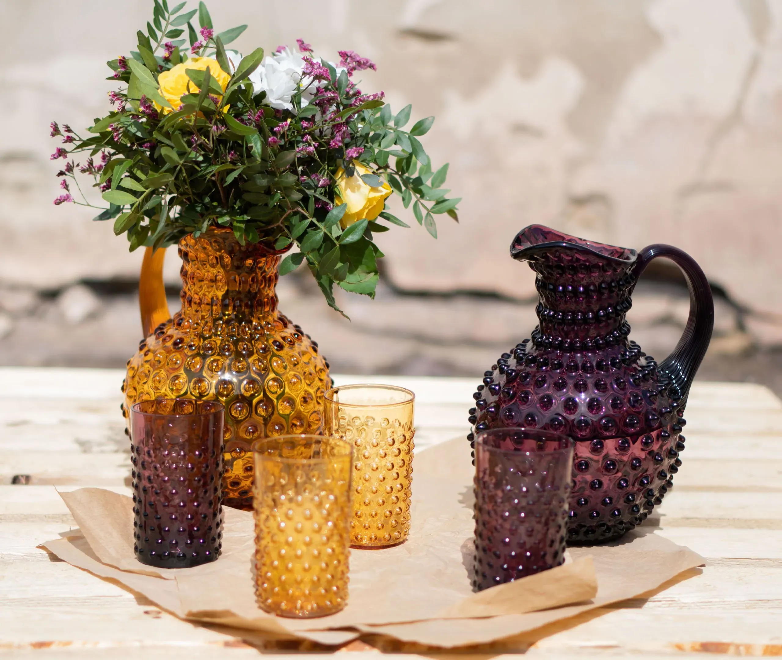 Hobnail Tumblers Set of Six - Amber, Glass