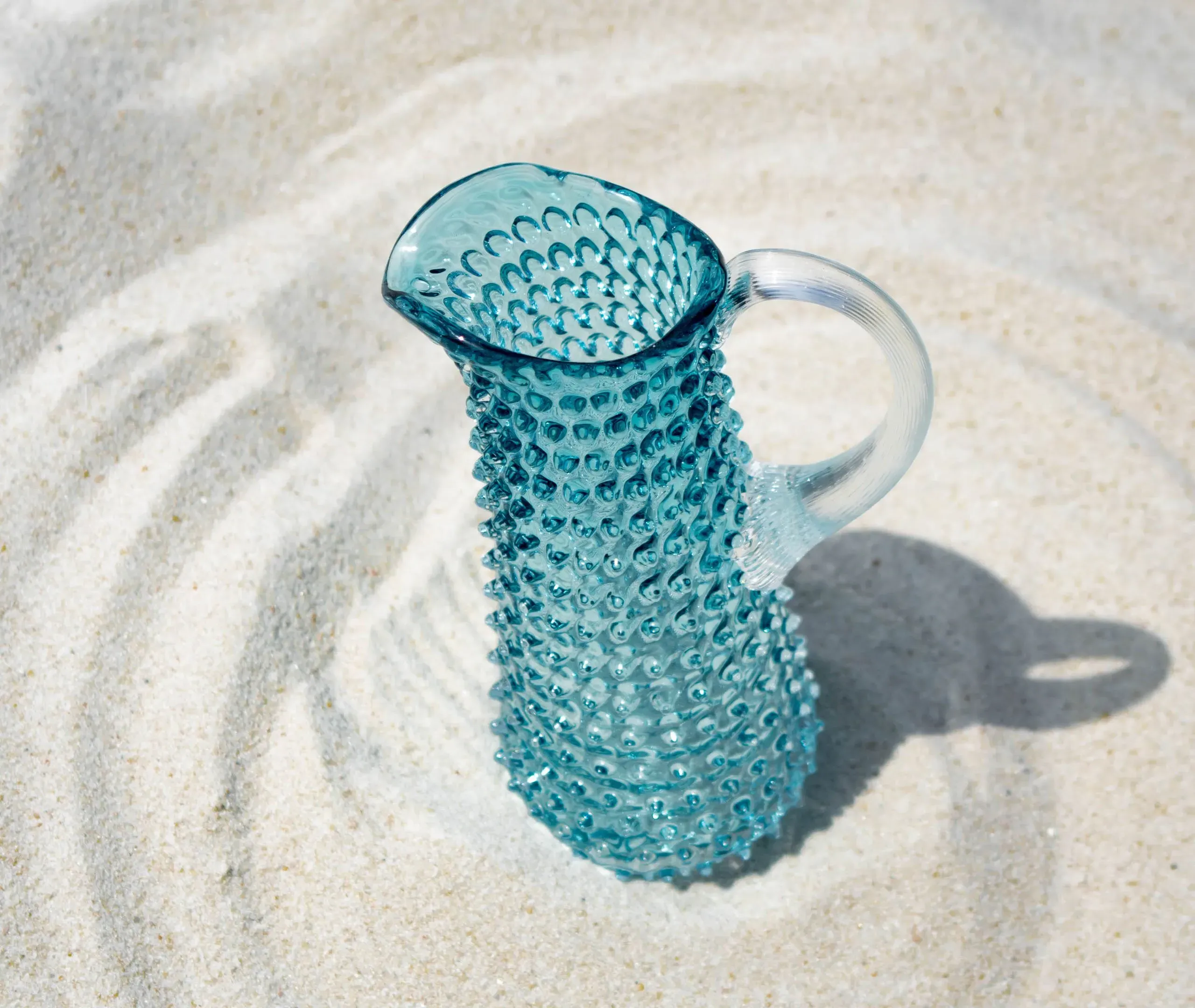 Tall Hobnail Jug - Aquamarine, Crystal Glass