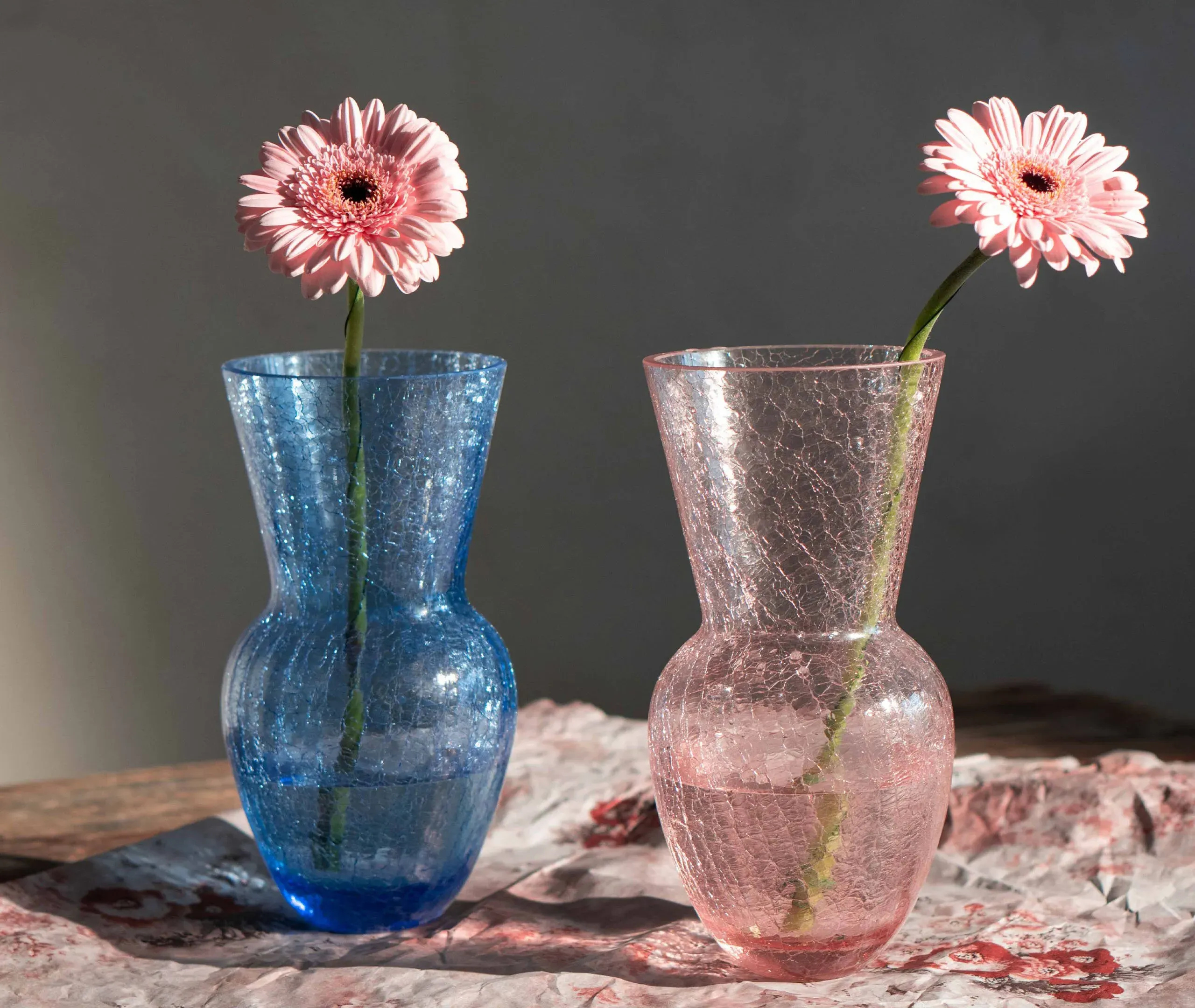 Tall Vase with Crackle Effect - Blue, Glass