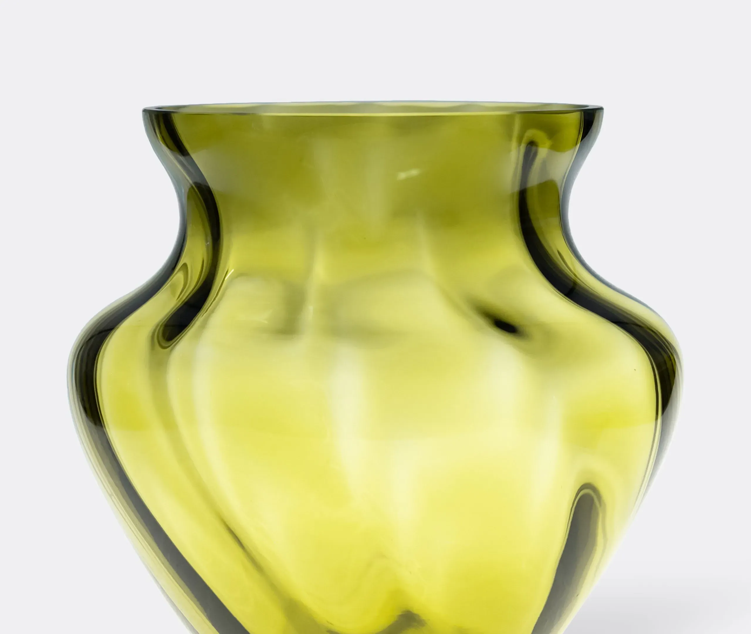 Textured Vase with Curved Design - Green, Glass