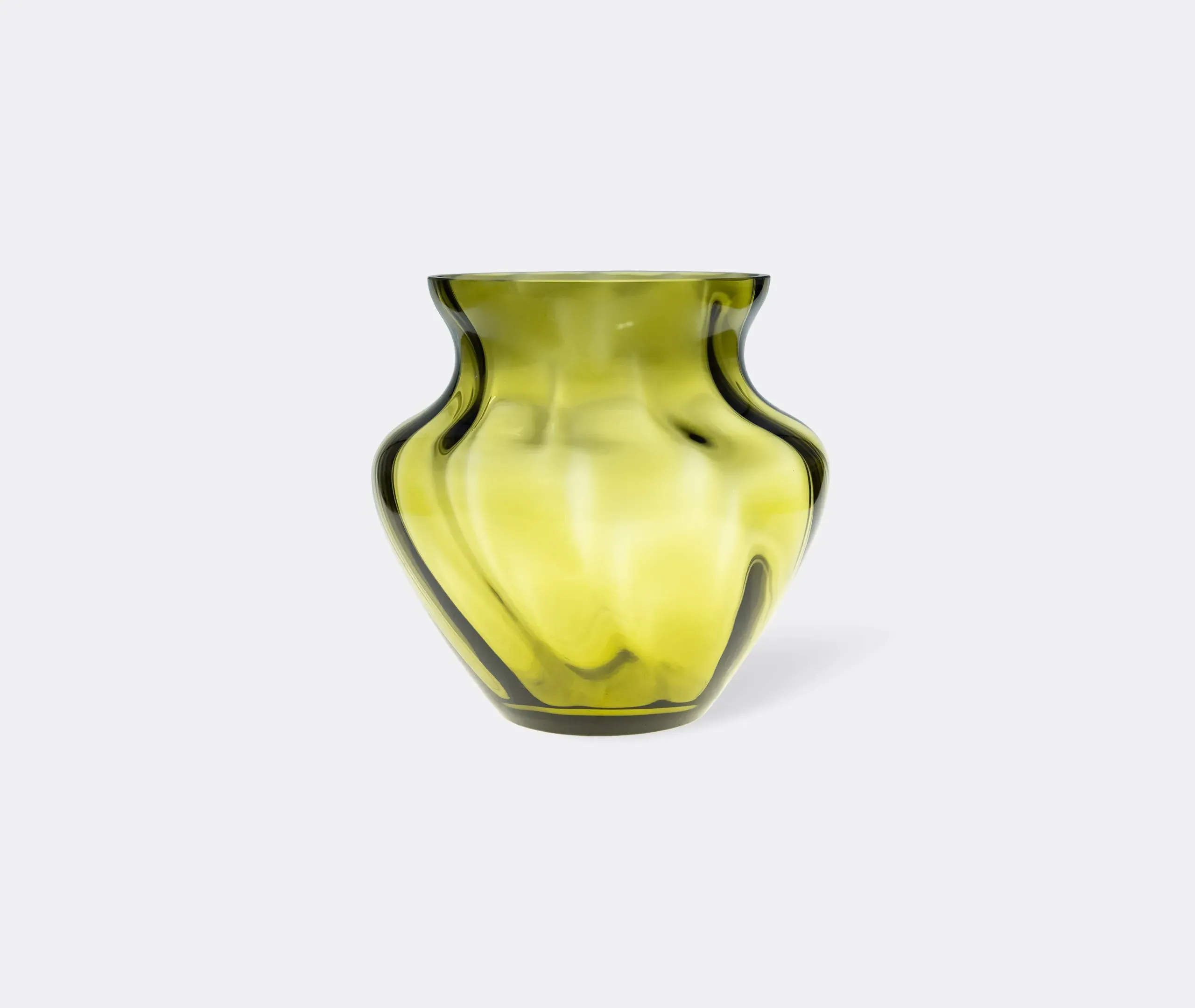 Textured Vase with Curved Design - Green, Glass