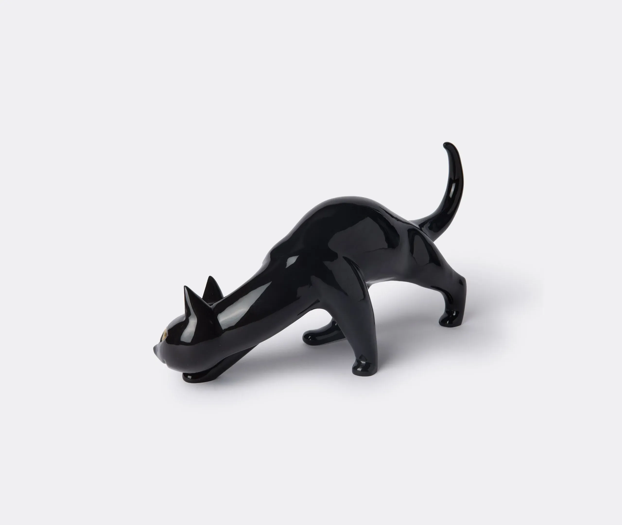 Sneaking Cat Figurine - Black, Porcelain