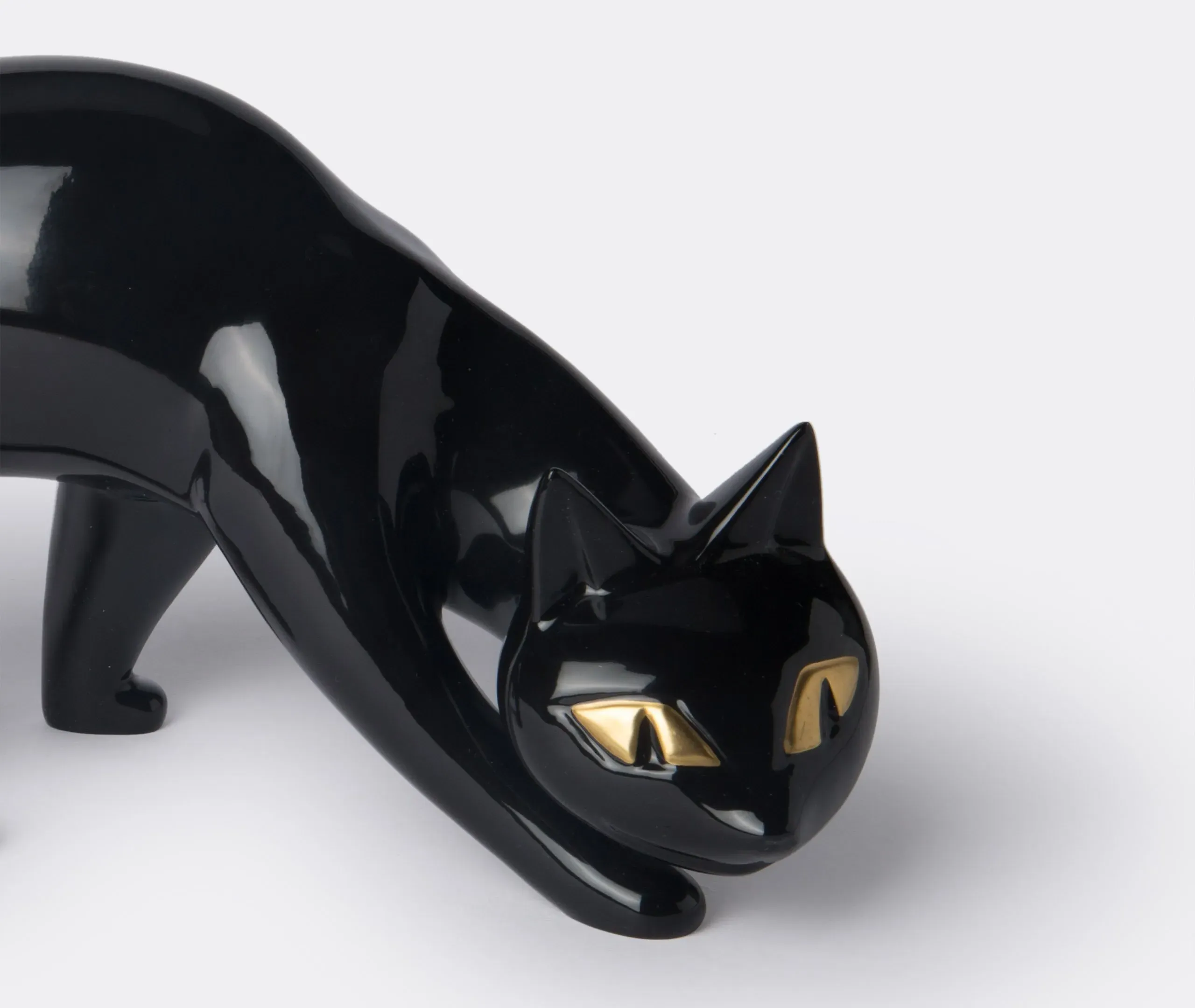 Sneaking Cat Figurine - Black, Porcelain