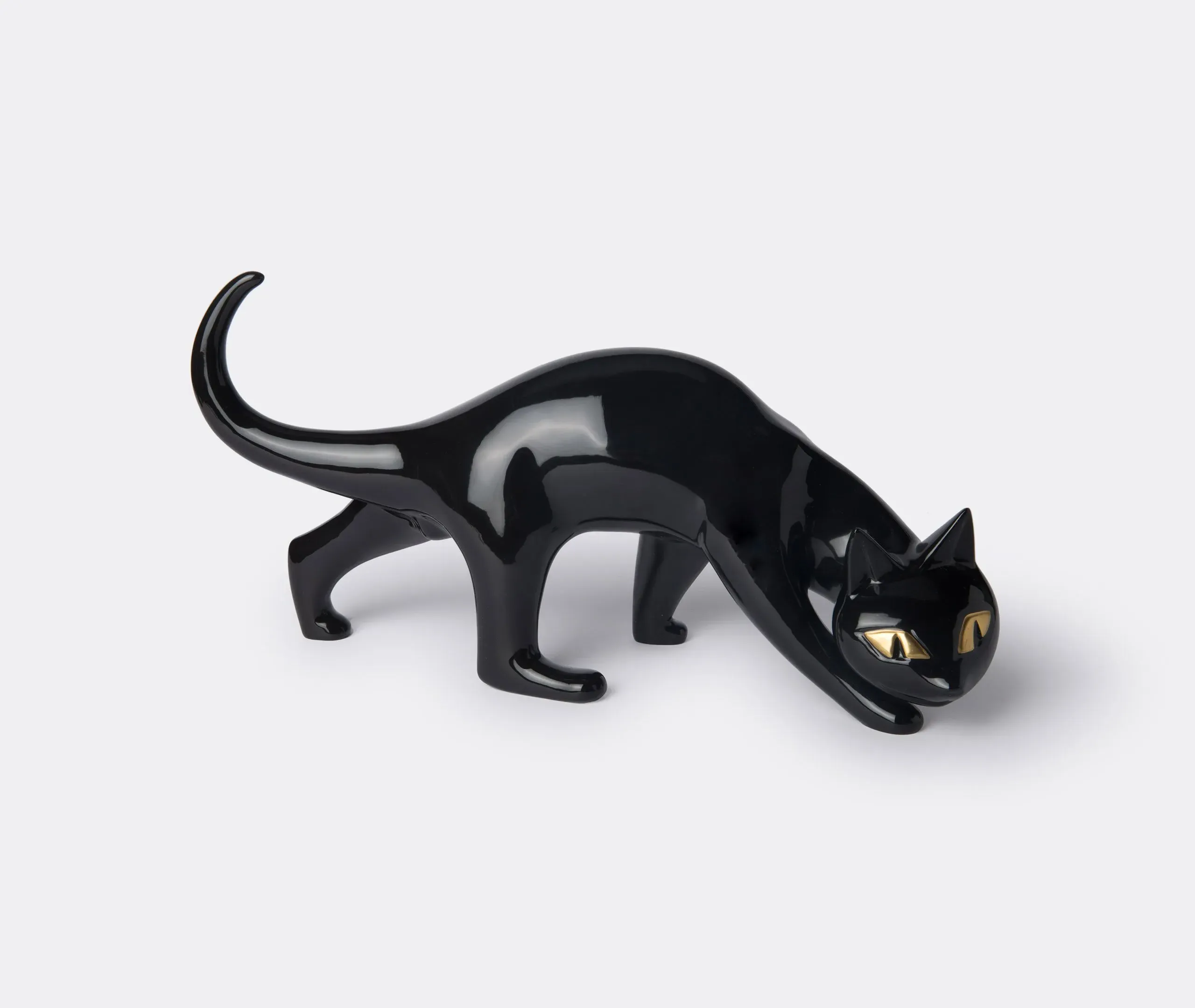 Sneaking Cat Figurine - Black, Porcelain