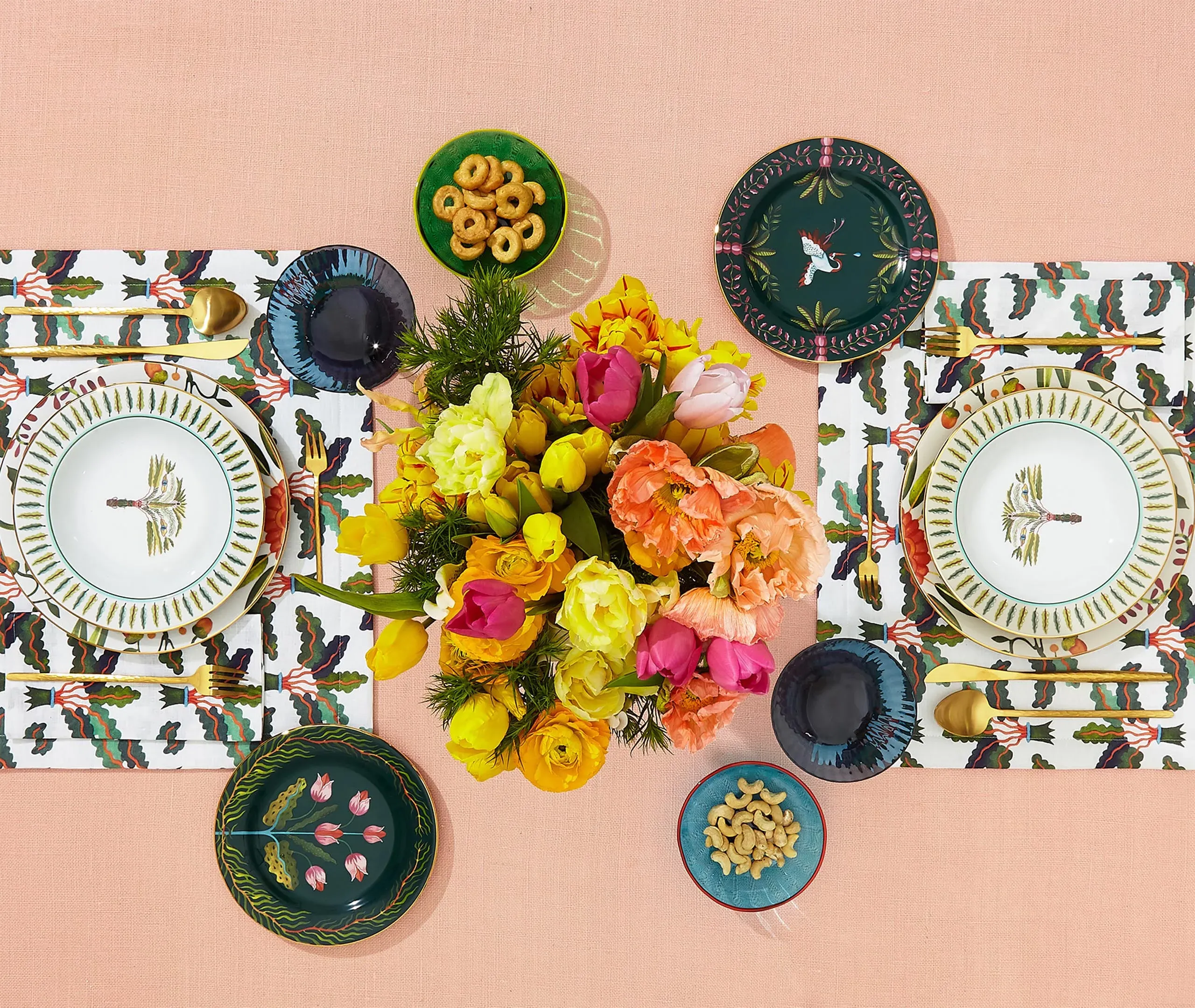 2-Piece Tablemat Set with Palm Print - Multicolor