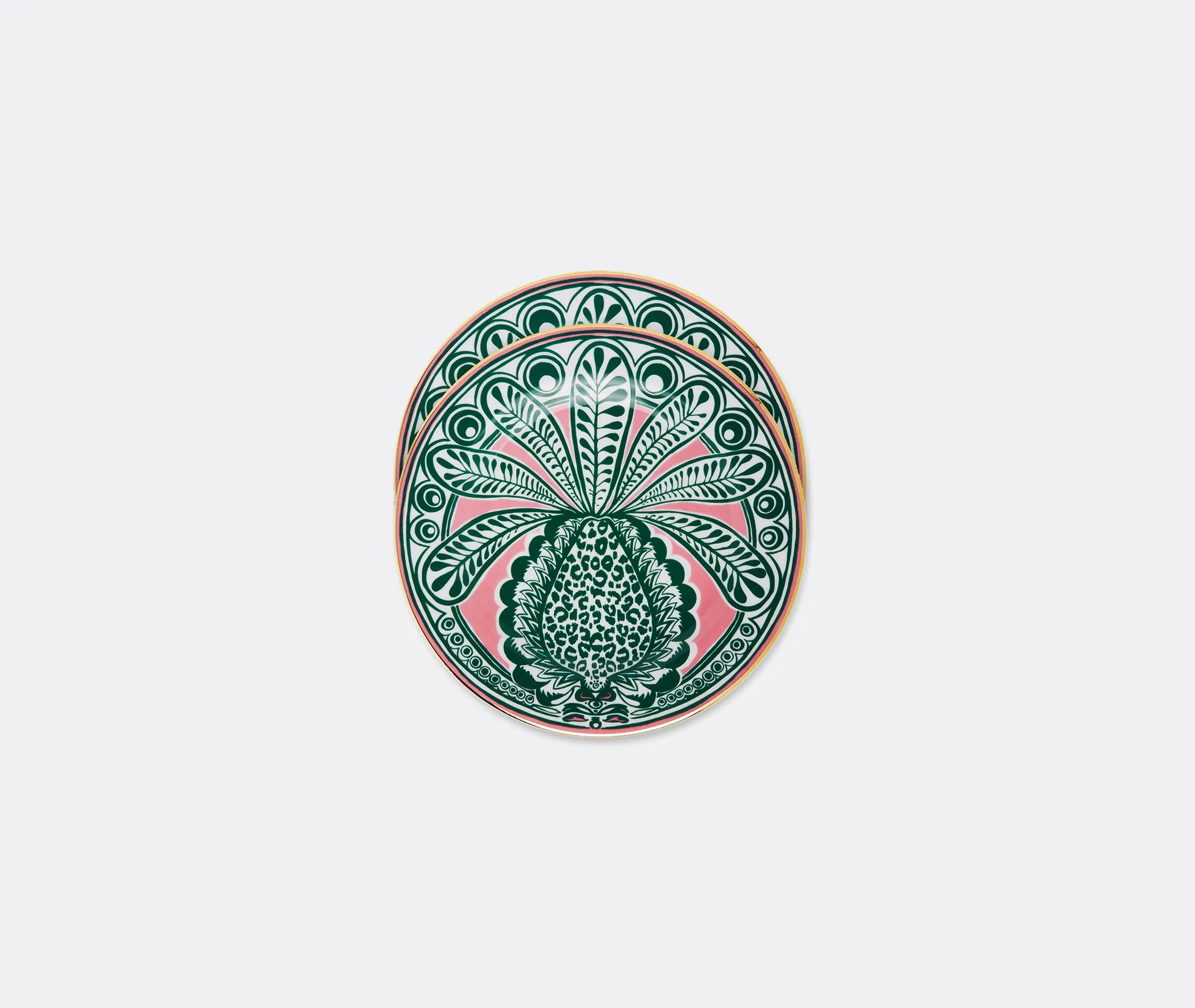 Big Pineapple Fuxia Dessert Plates Set of Two - Multicolour, Porcelain product