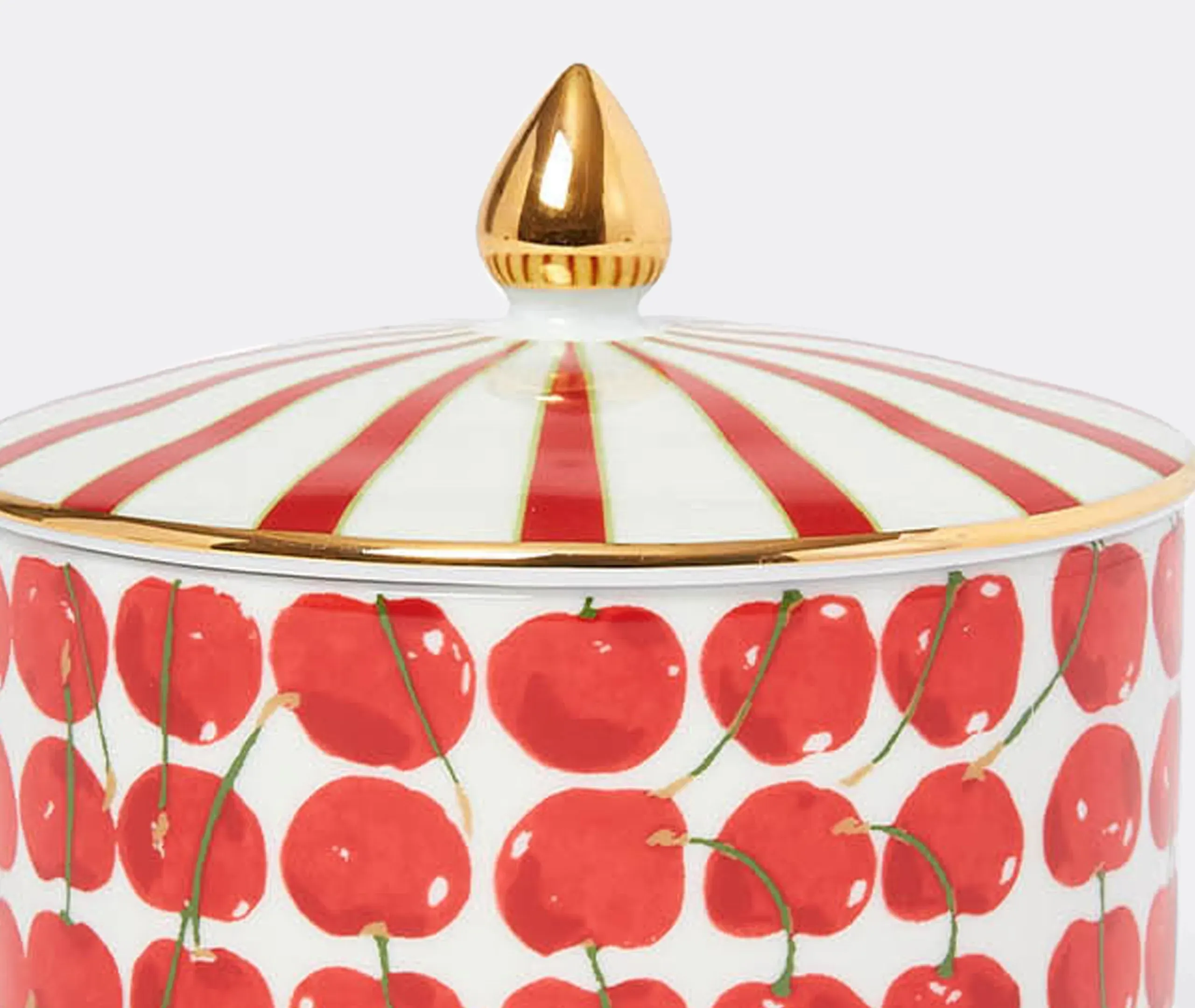 Cherries Goodie Jar with Gold Finial - Ivory, Porcelain