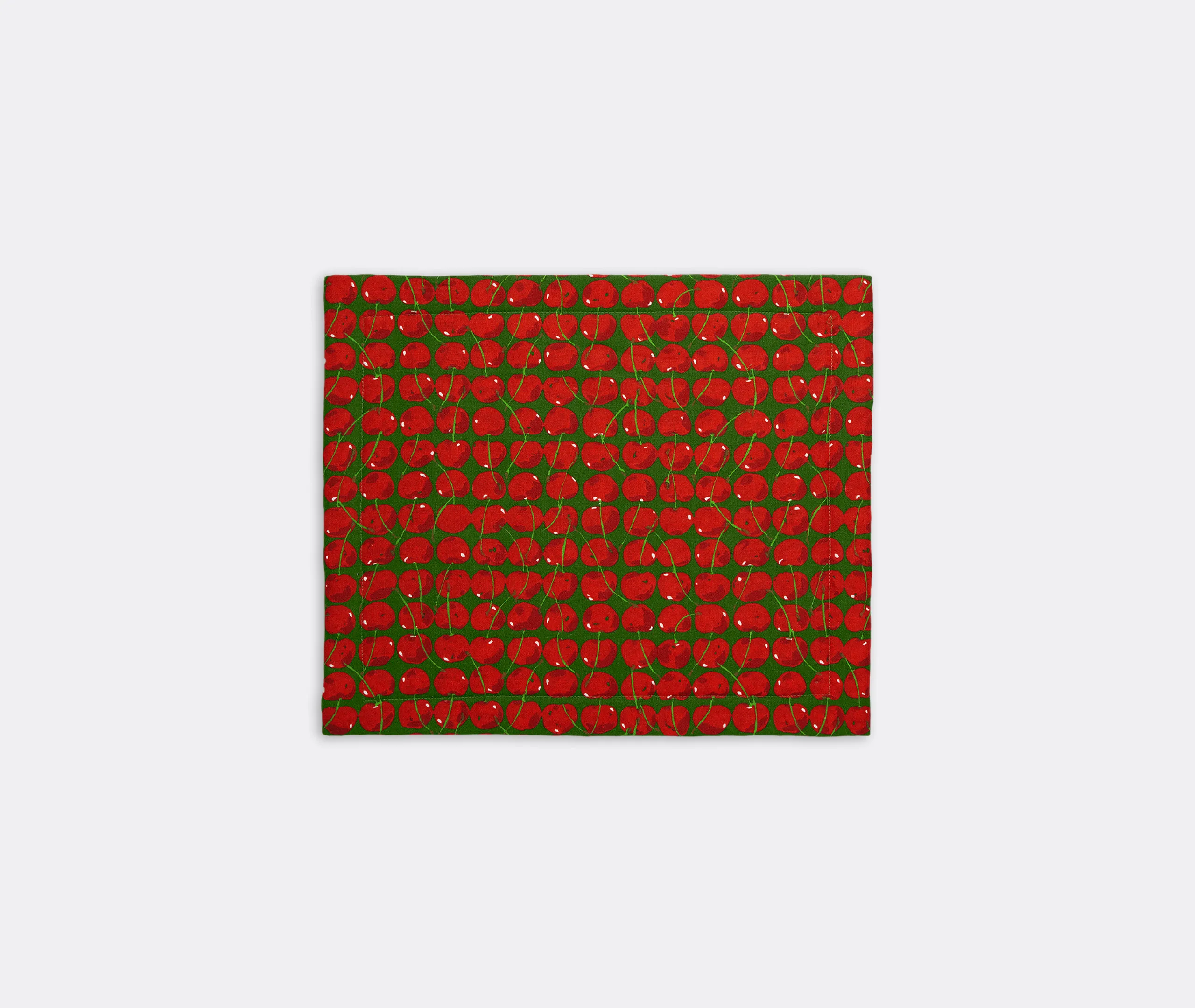 Cherries Verde Tablemat Set - Green, Linen
